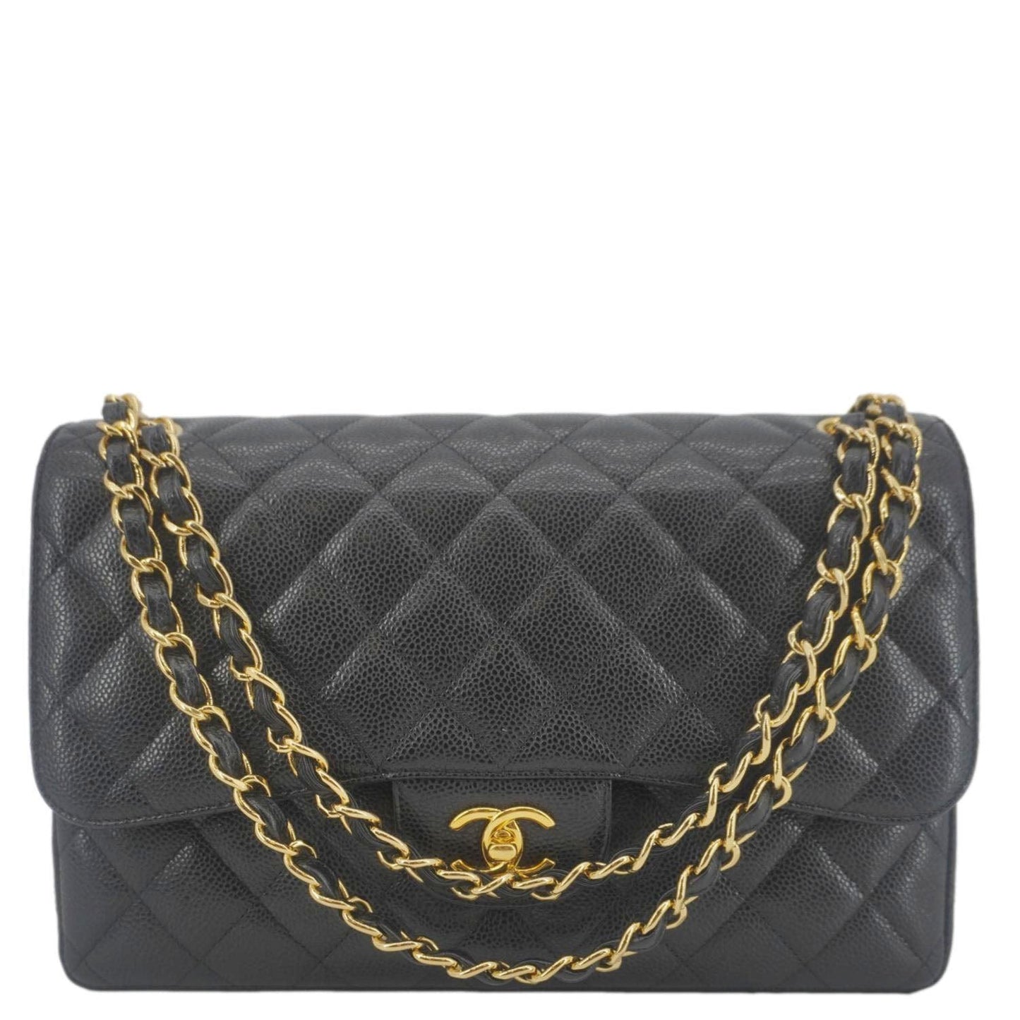 Chanel Classic Jumbo Double Flap Quilted Leather Black Travel Bag Flap 5