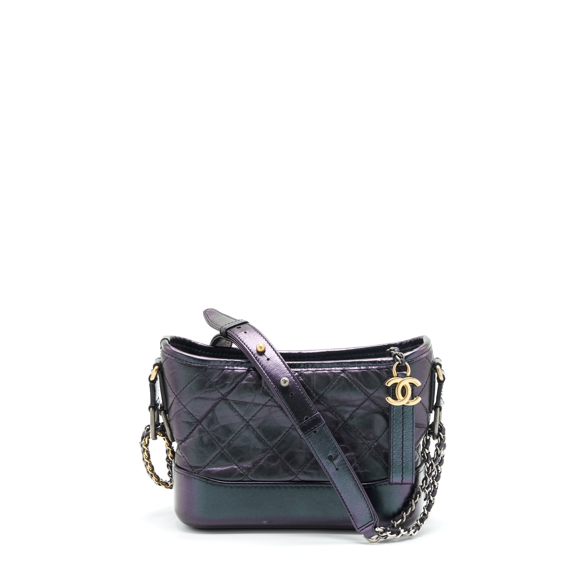 Chanel Gabrielle Hobo Lambskin Iridescent Purple Hardware Multicolour Small Shoulder Bag