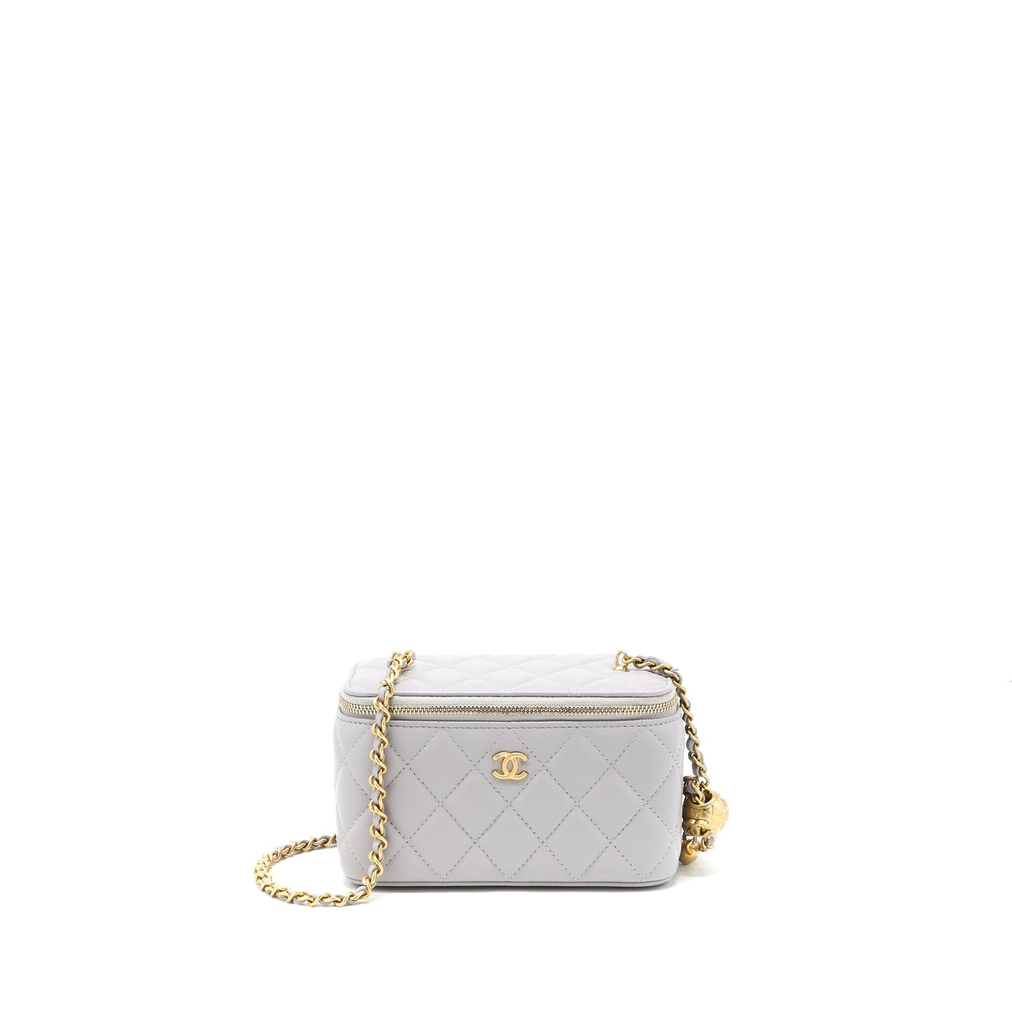 Chanel 22B Pearl Crush Long Vanity Lambskin Grey Handbag Ghw 1