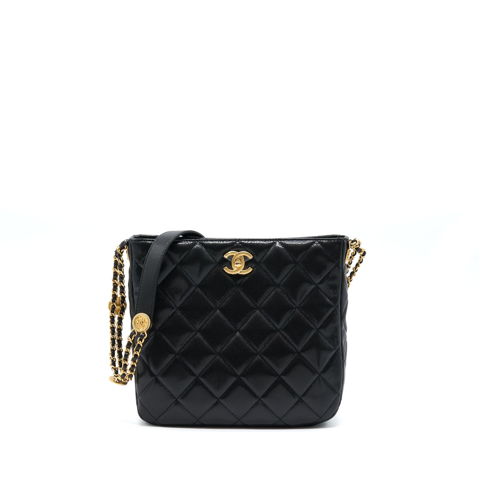 Chanel 22A Twist Your Buttons Hobo Caviar Black Shoulder Bag