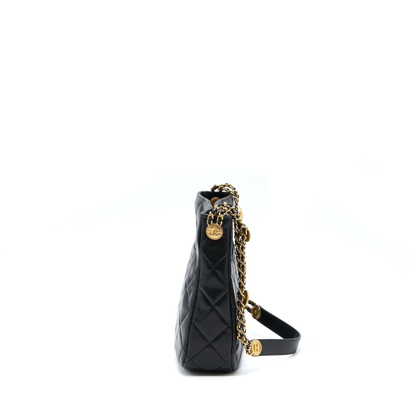 Chanel 22A Twist Your Buttons Hobo Caviar Black Shoulder Bag