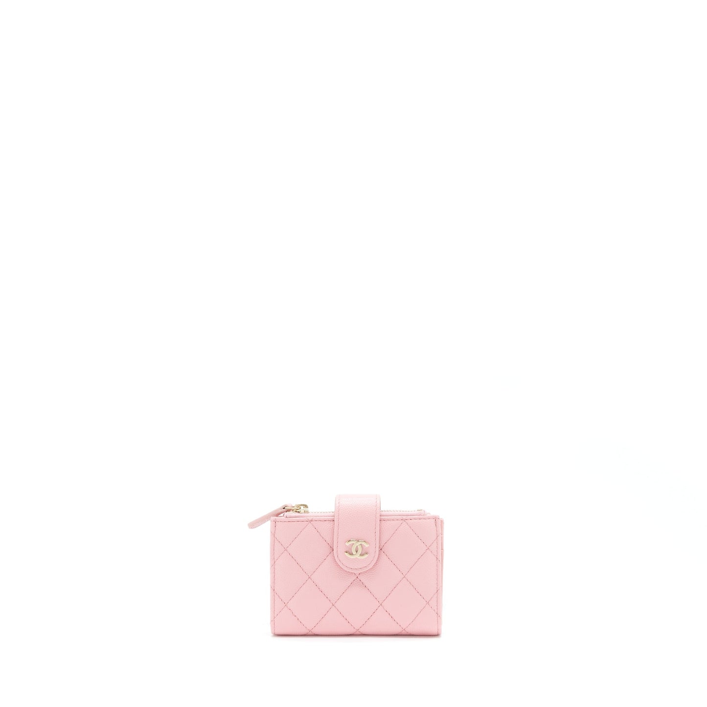 Chanel Double Zip Card Holder Caviar LGHW Pink Wallet Case