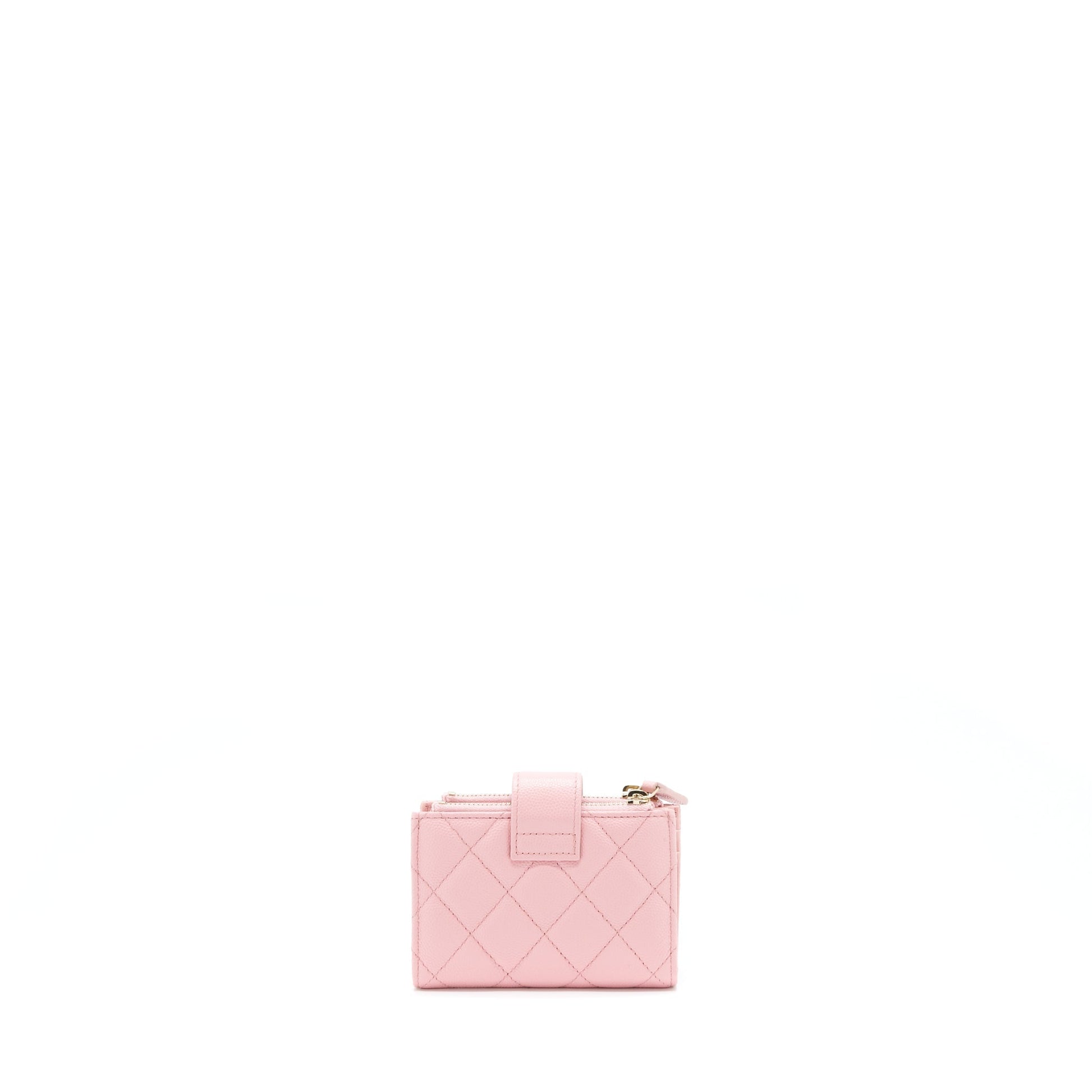 Chanel Double Zip Card Holder Caviar LGHW Pink Wallet Case