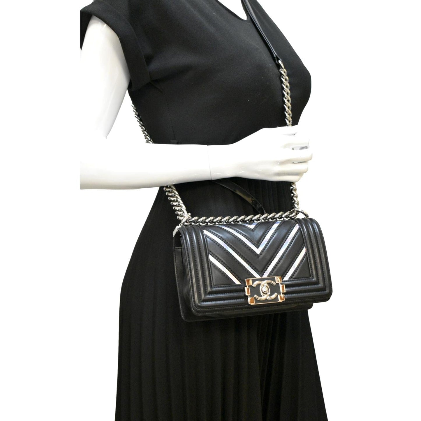 Chanel Boy Chevron Holographic PVC Leather Black Travel Bag