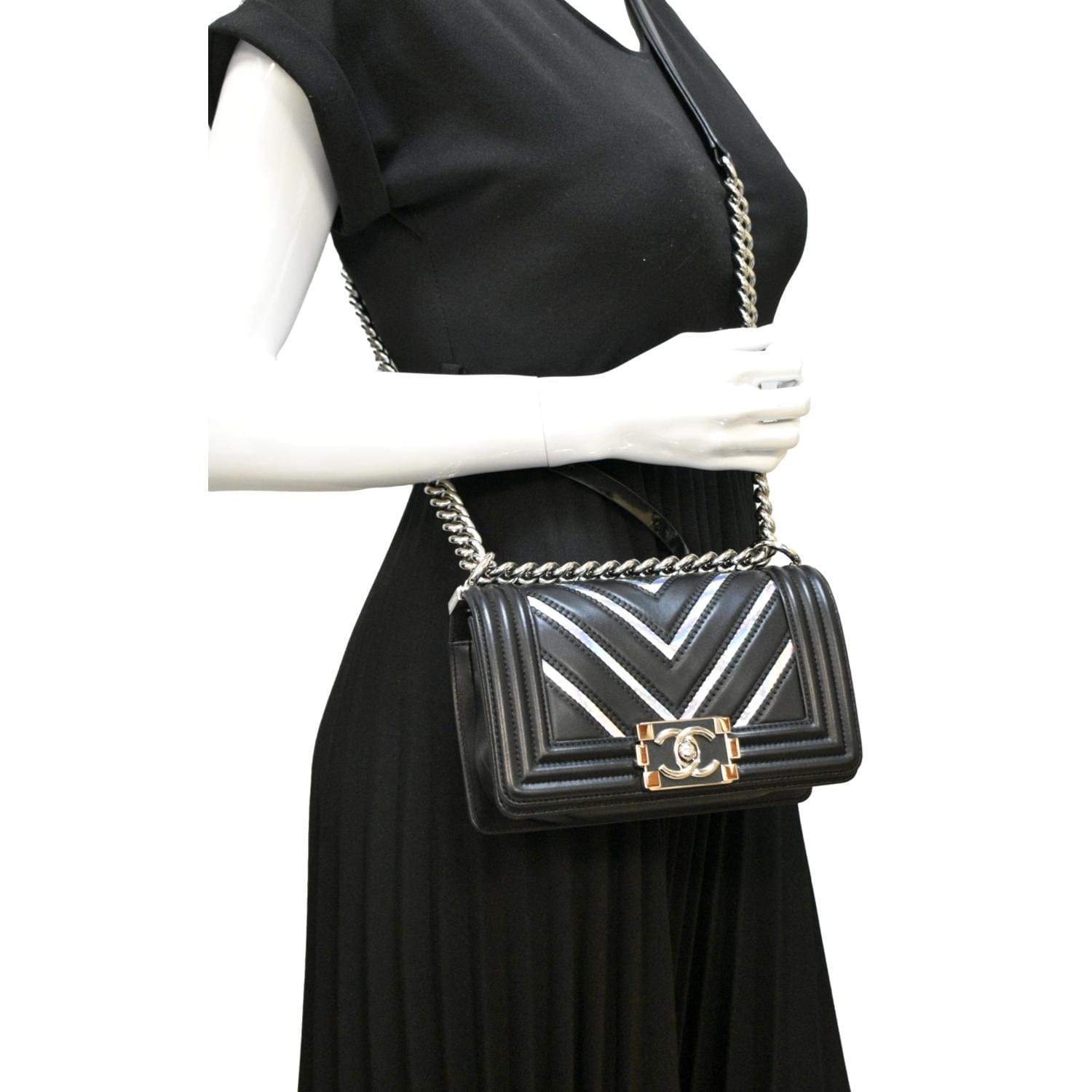 Chanel Boy Chevron Holographic PVC Leather Black Travel Bag