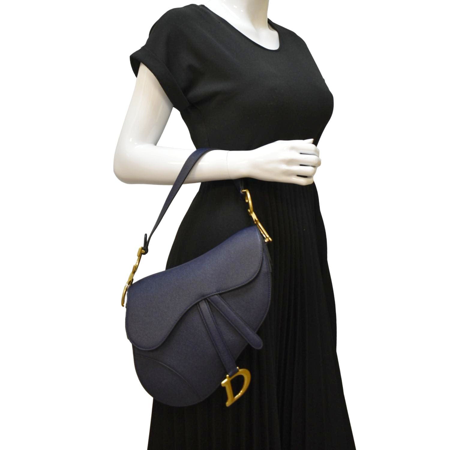 Dior Saddle Grained Calfskin Satchel Shoulder Bag Navy Leather Blue