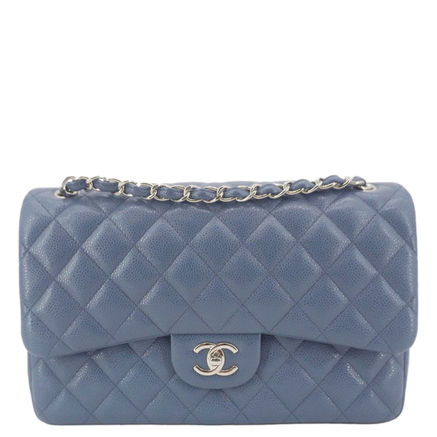 Chanel Classic Jumbo Double Flap Quilted Leather Blue Travel Bag Flap Bag