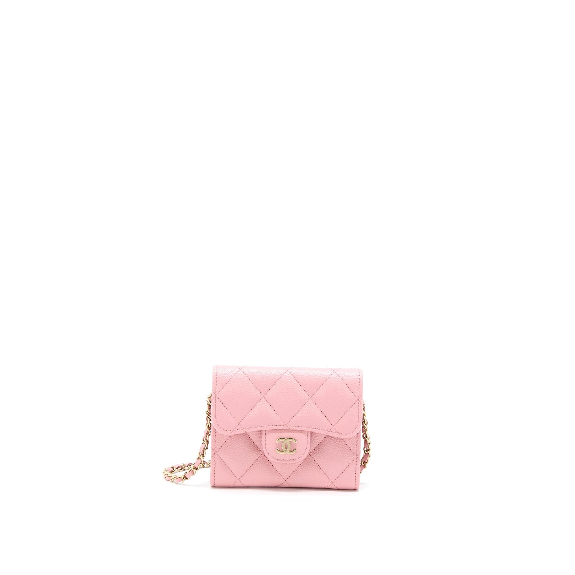 Chanel 22C Flap Card Holder Caviar LGHW Pink Wallet Case