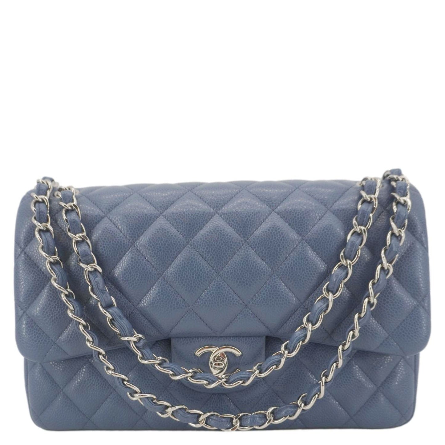 Chanel Classic Jumbo Double Flap Quilted Leather Blue Travel Bag Flap Bag