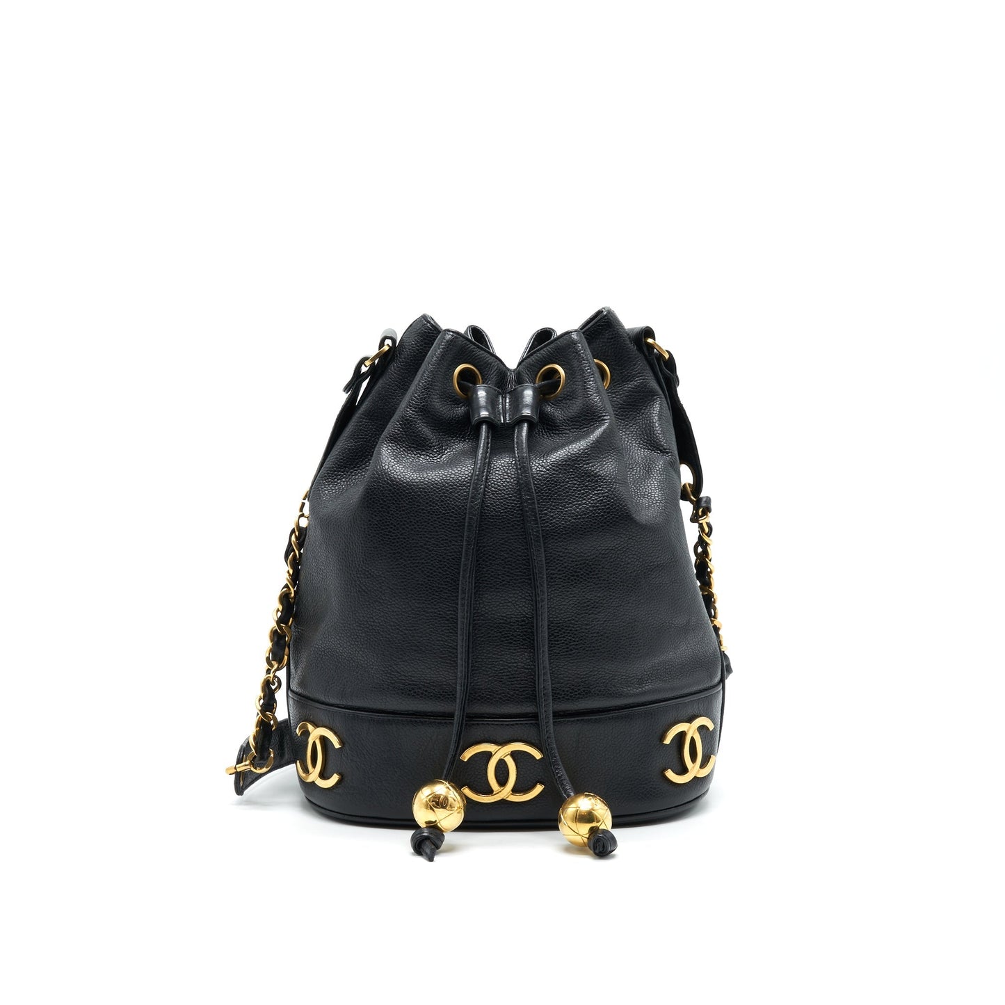 Chanel CC Logo Pearl Crush Caviar Bucket Black Bucket Bag