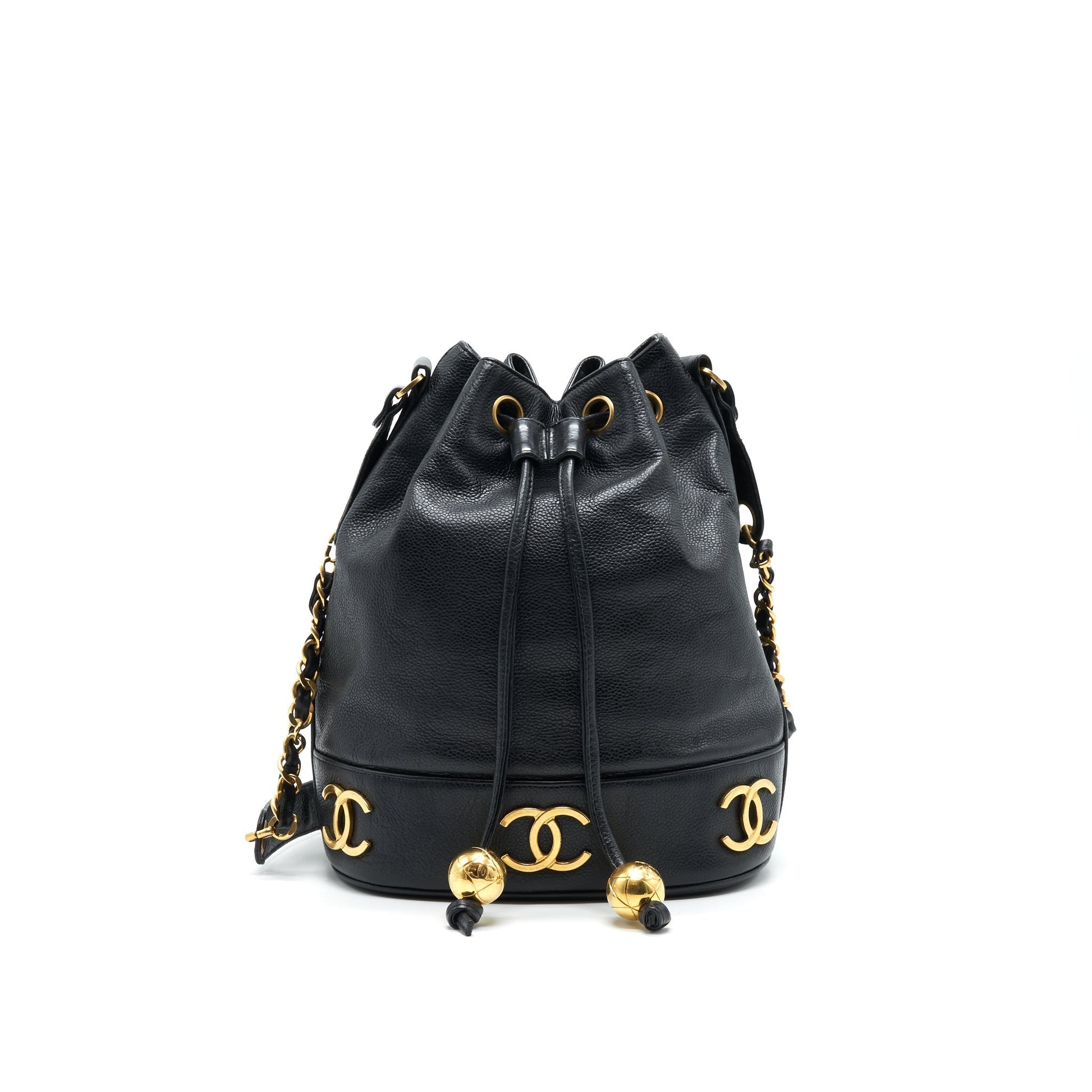 Chanel CC Logo Pearl Crush Caviar Bucket Black Bucket Bag