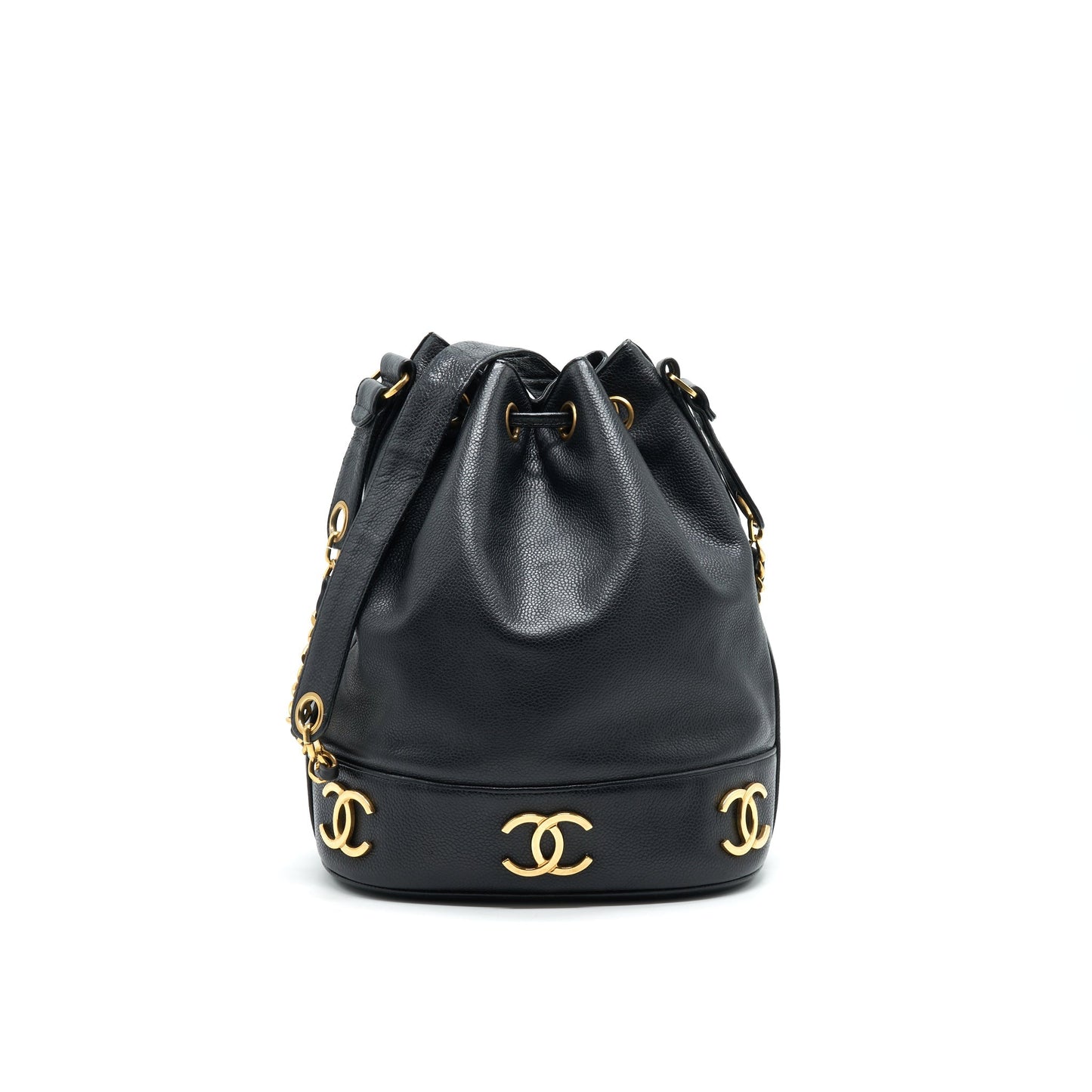Chanel CC Logo Pearl Crush Caviar Bucket Black Bucket Bag