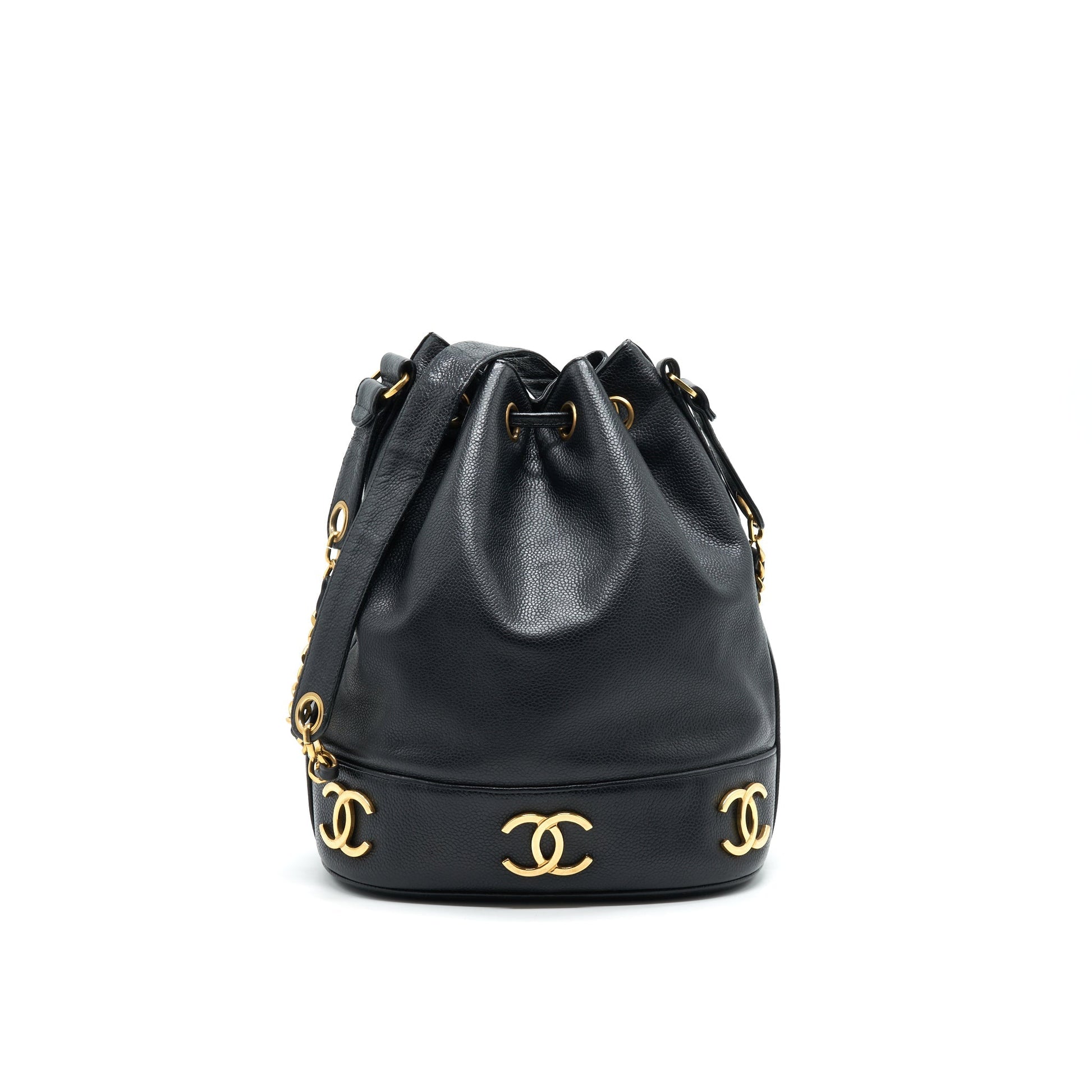 Chanel CC Logo Pearl Crush Caviar Bucket Black Bucket Bag