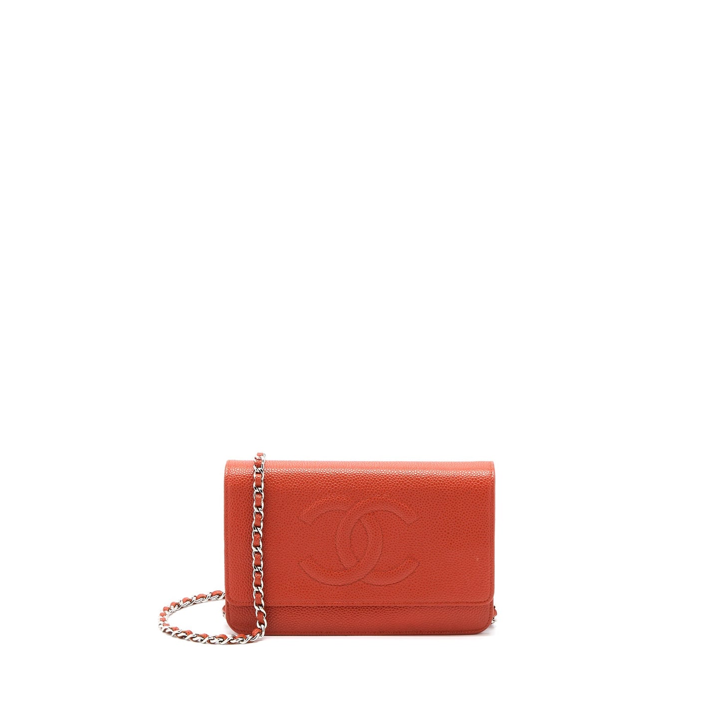 Chanel On Caviar SHW Red Orange Wallet Case