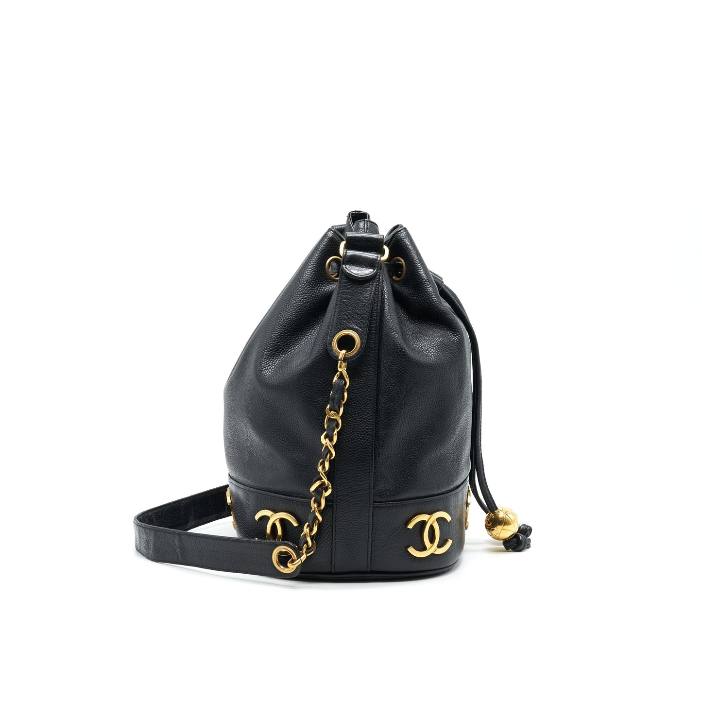Chanel CC Logo Pearl Crush Caviar Bucket Black Bucket Bag