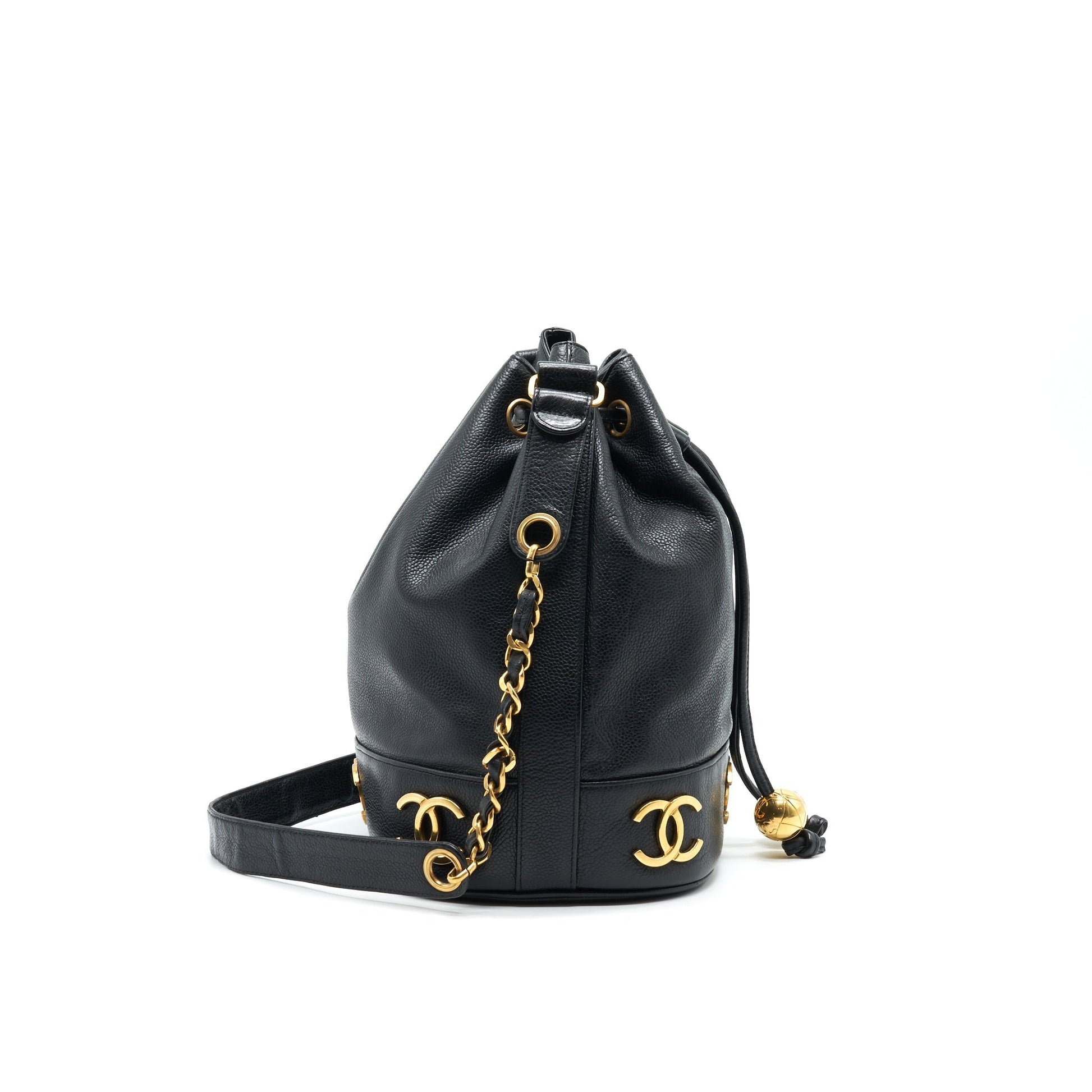 Chanel CC Logo Pearl Crush Caviar Bucket Black Bucket Bag