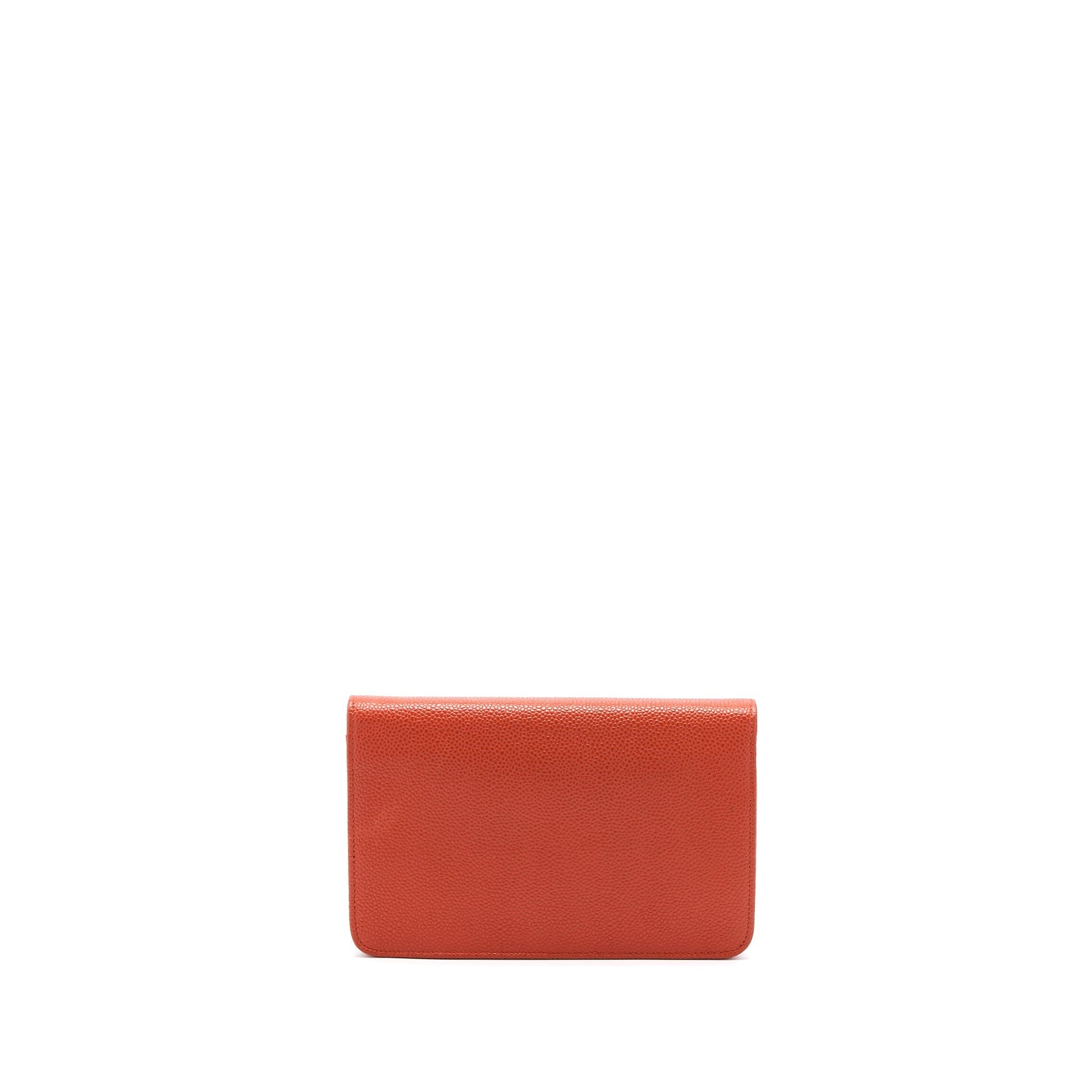 Chanel On Caviar SHW Red Orange Wallet Case