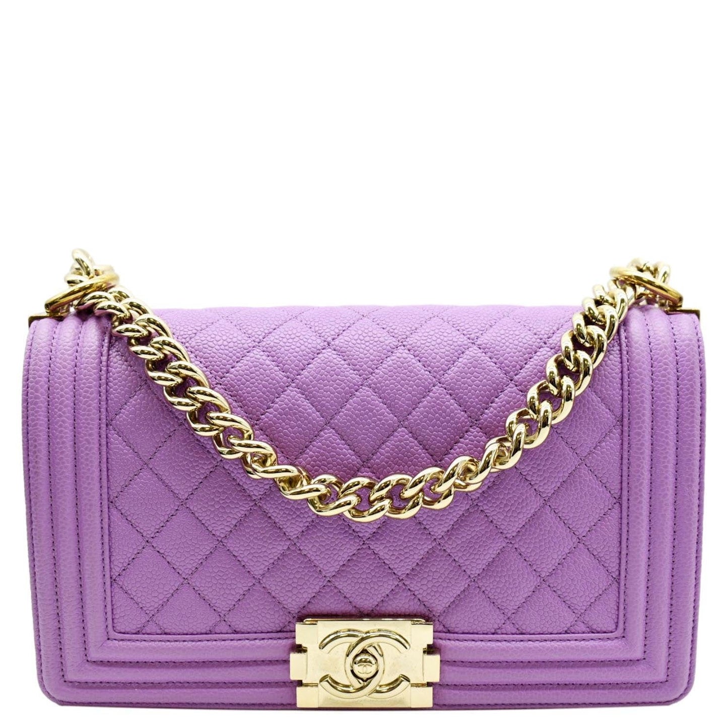 Chanel Boy Flap Quilted Caviar Purple Leather Travel Bag