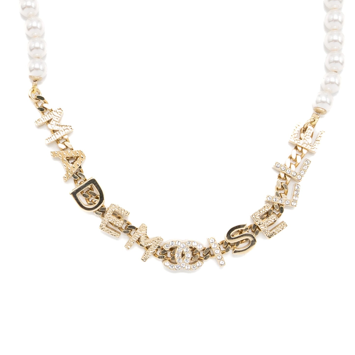 Chanel Letter Pearl Chocker Crystal Light Tone Gold Handbag