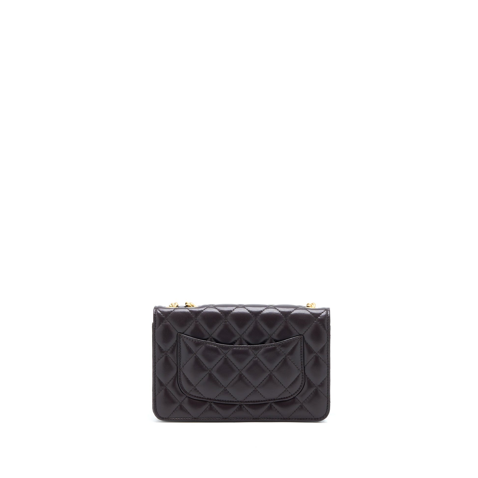 Chanel Pillar On Lambskin Dark Brushed GHW Brown Gold Wallet Case