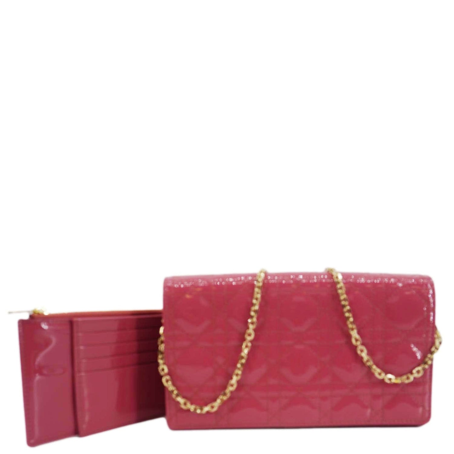 Dior Lady Patent Cannage Pouch Bag Leather Pink Travel Bag