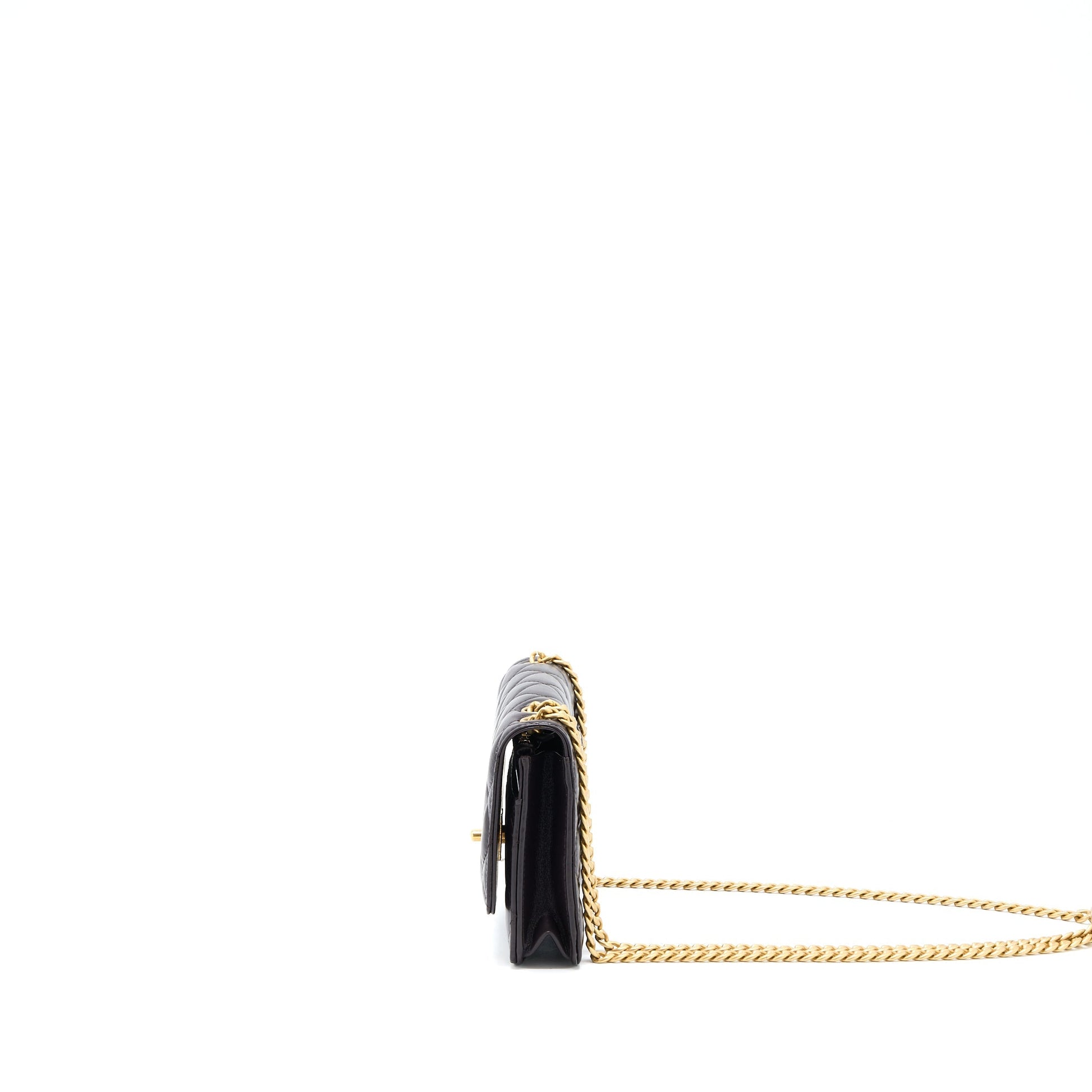 Chanel Pillar On Lambskin Dark Brushed GHW Brown Gold Wallet Case