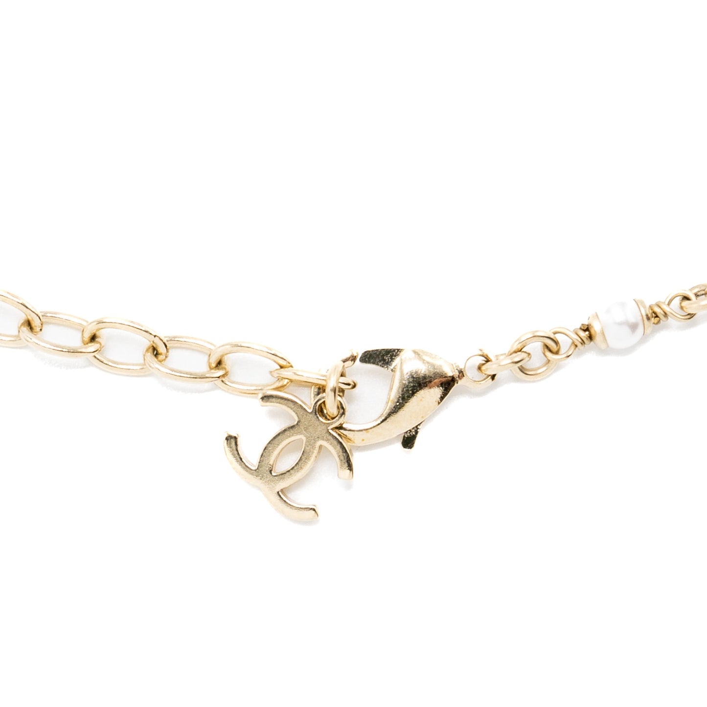 Chanel Letter Pearl Chocker Crystal Light Tone Gold Handbag