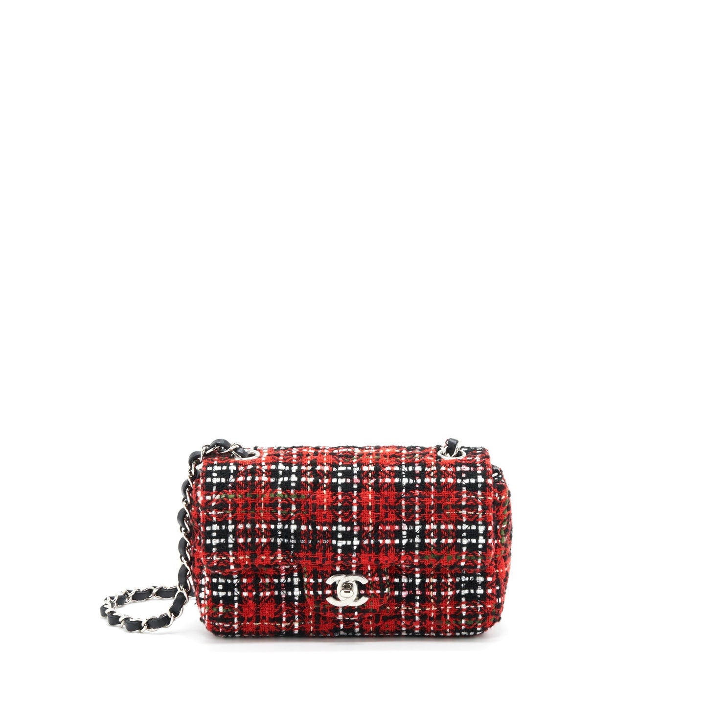 Chanel Rectangular Flap Tweed SHW Black Red Shoulder Bag