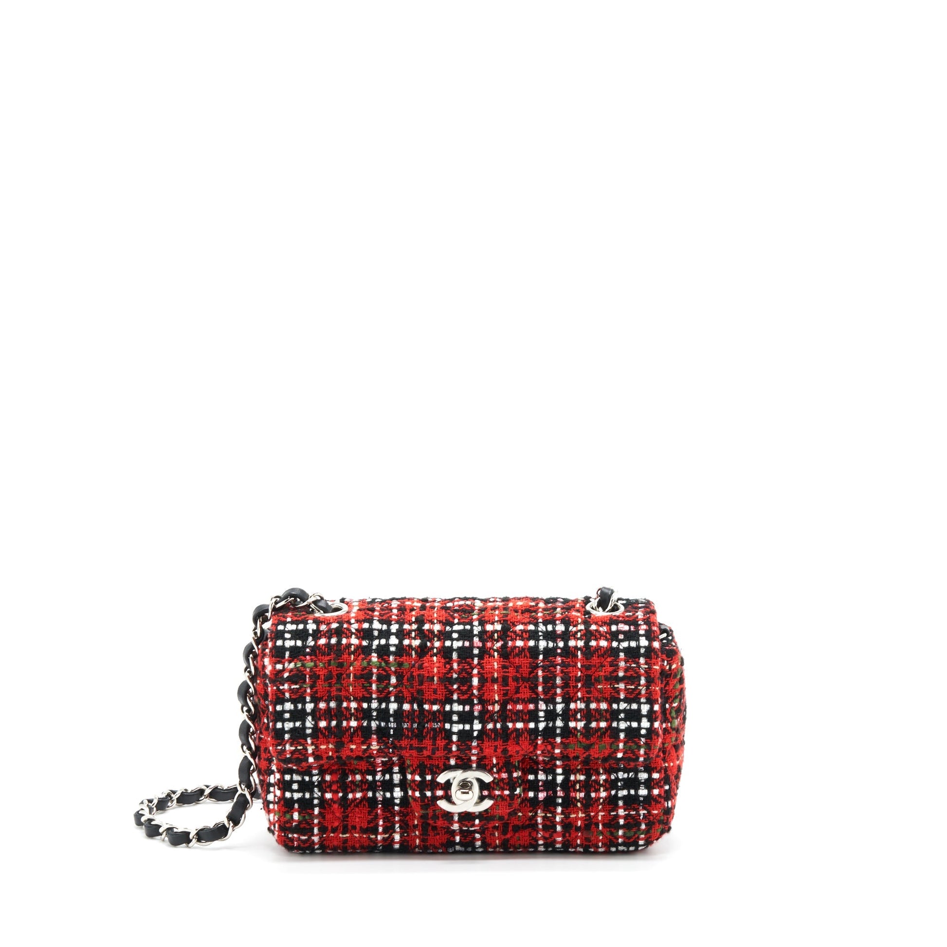 Chanel Rectangular Flap Tweed SHW Black Red Shoulder Bag