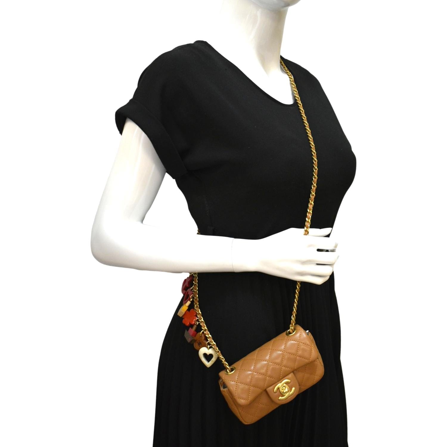 Chanel Marine Charms Quilted Dark Leather Beige Key Chain