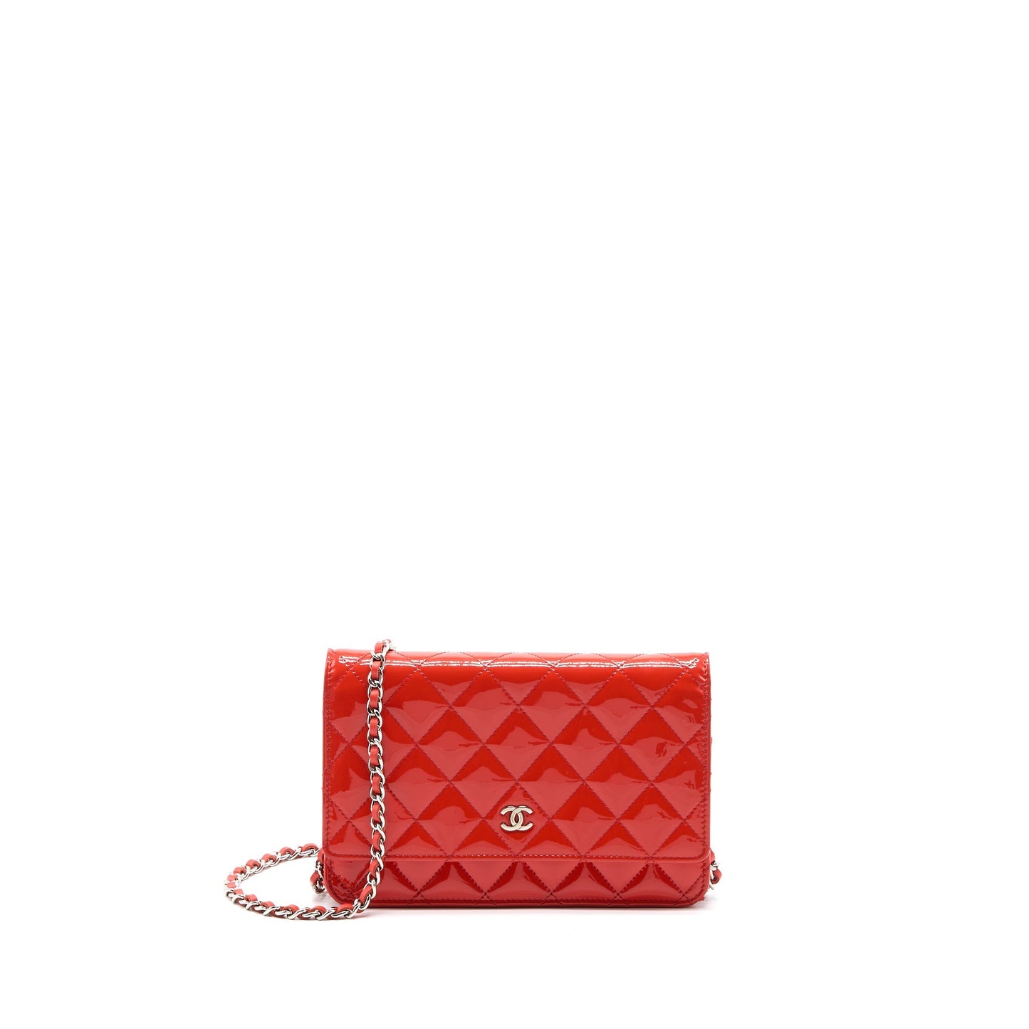 Chanel Classic On Patent SHW Red Wallet Case