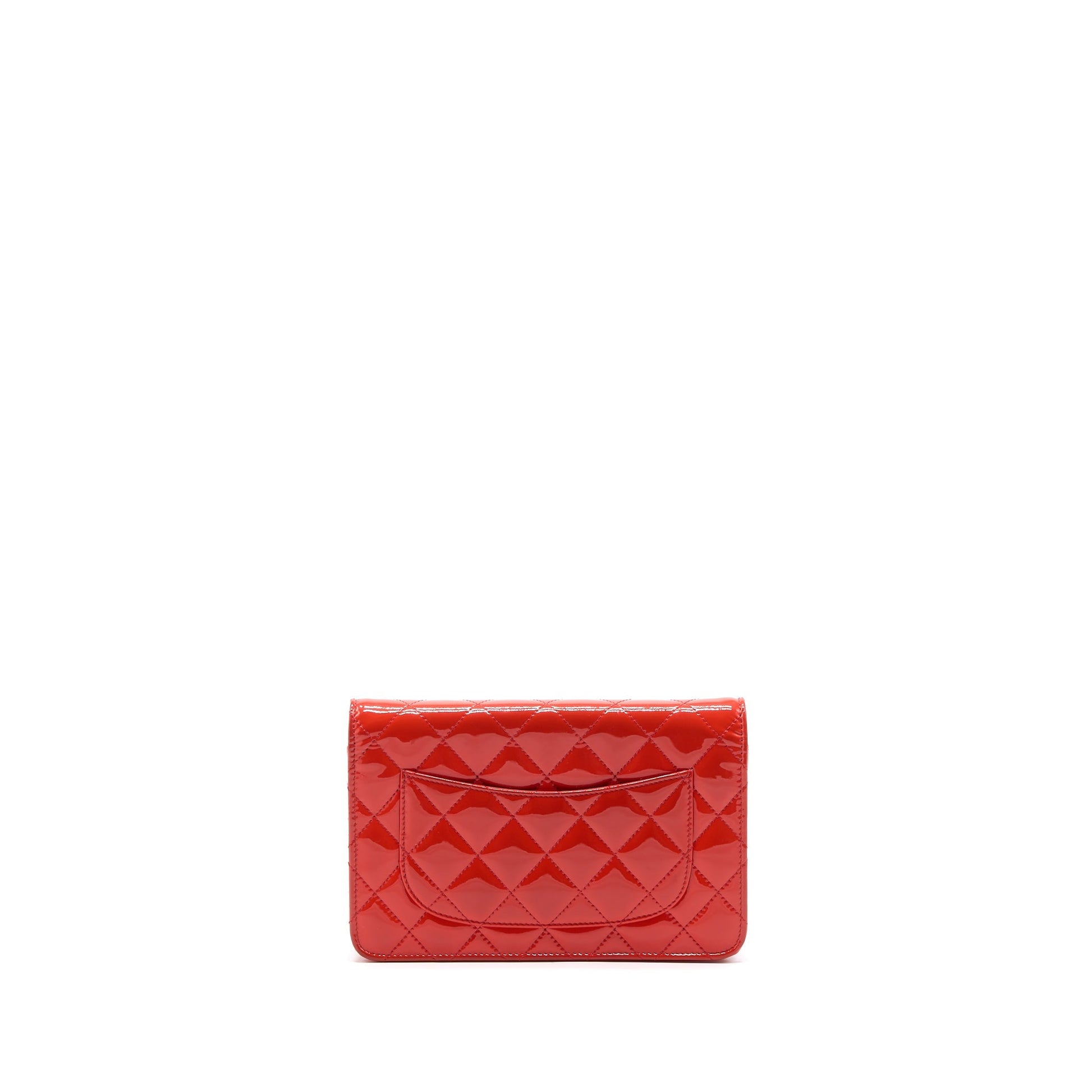Chanel Classic On Patent SHW Red Wallet Case
