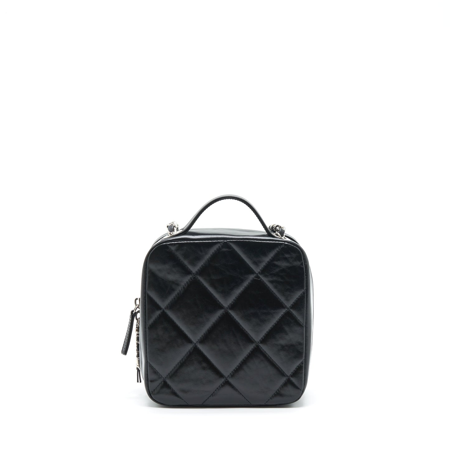 Chanel Quilted Vertical Top Handle Calfskin SHW Black Handbag