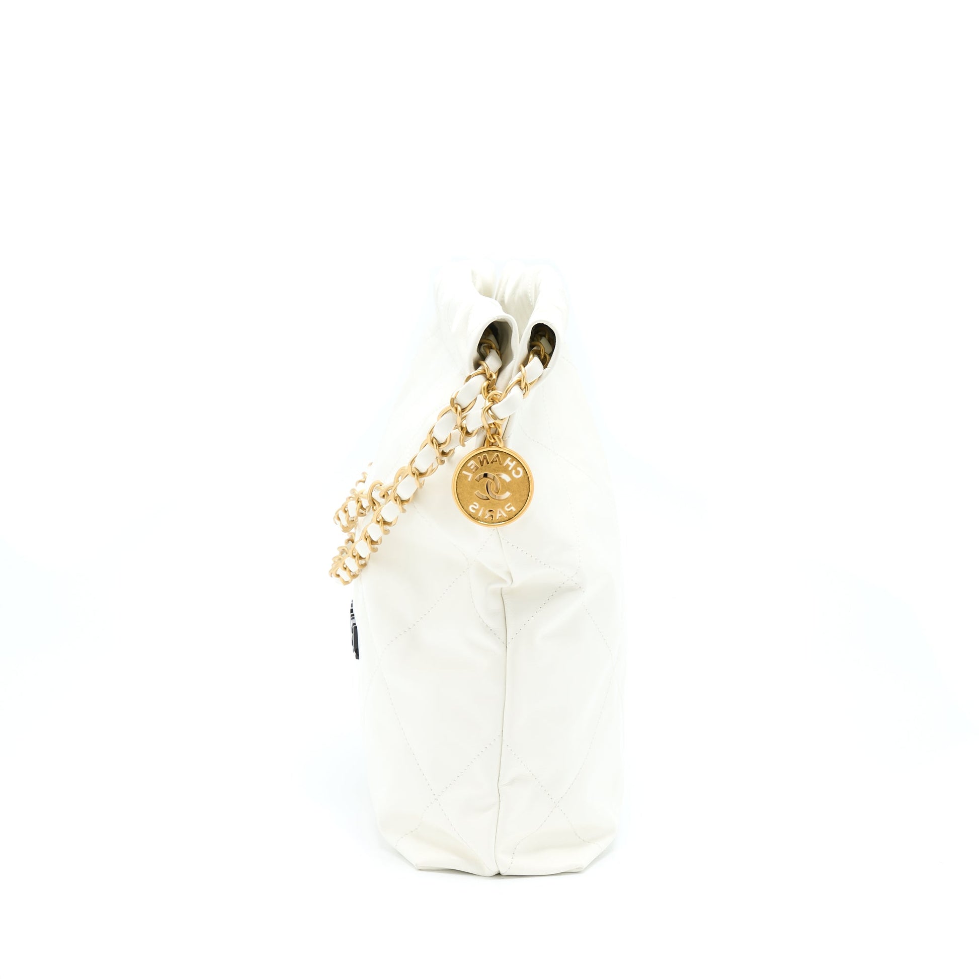 Chanel 22 Shiny Calfskin GHW Microchip White Small Handbag Microchip 1