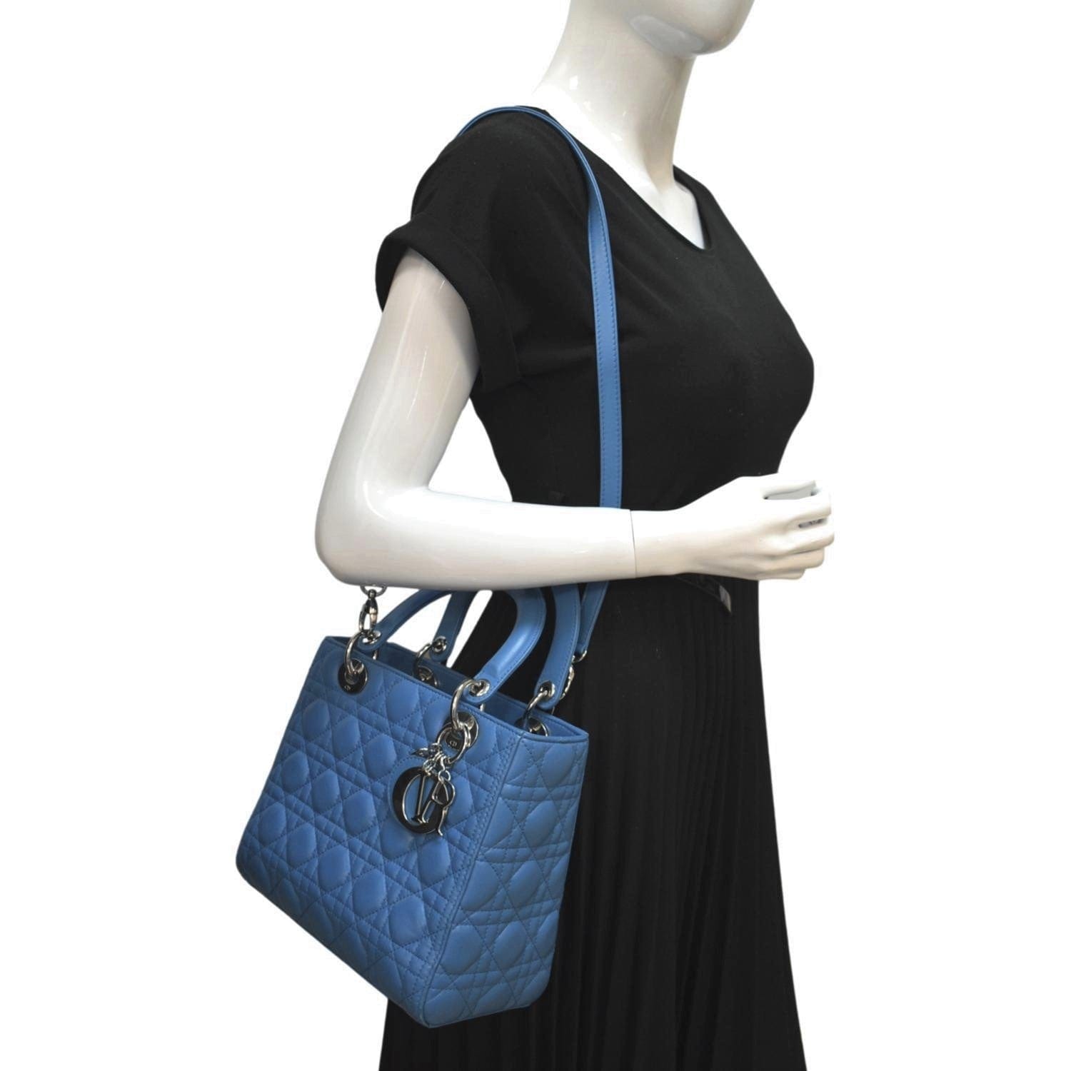 Dior Lady Cannage Shoulder Bag Leather Lambskin Blue