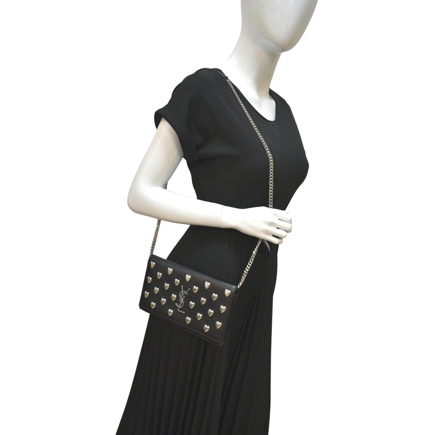 YSL Saint Laurent Saint Kate Heart Studded Shoulder Bag Leather Black
