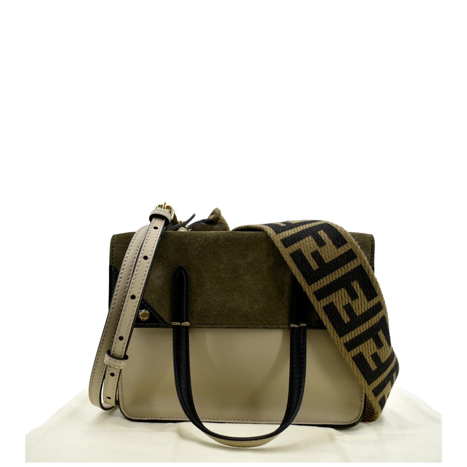 Fendi Flip Ff Motif Calf Crossbody Bag Leather Calf Leather Green