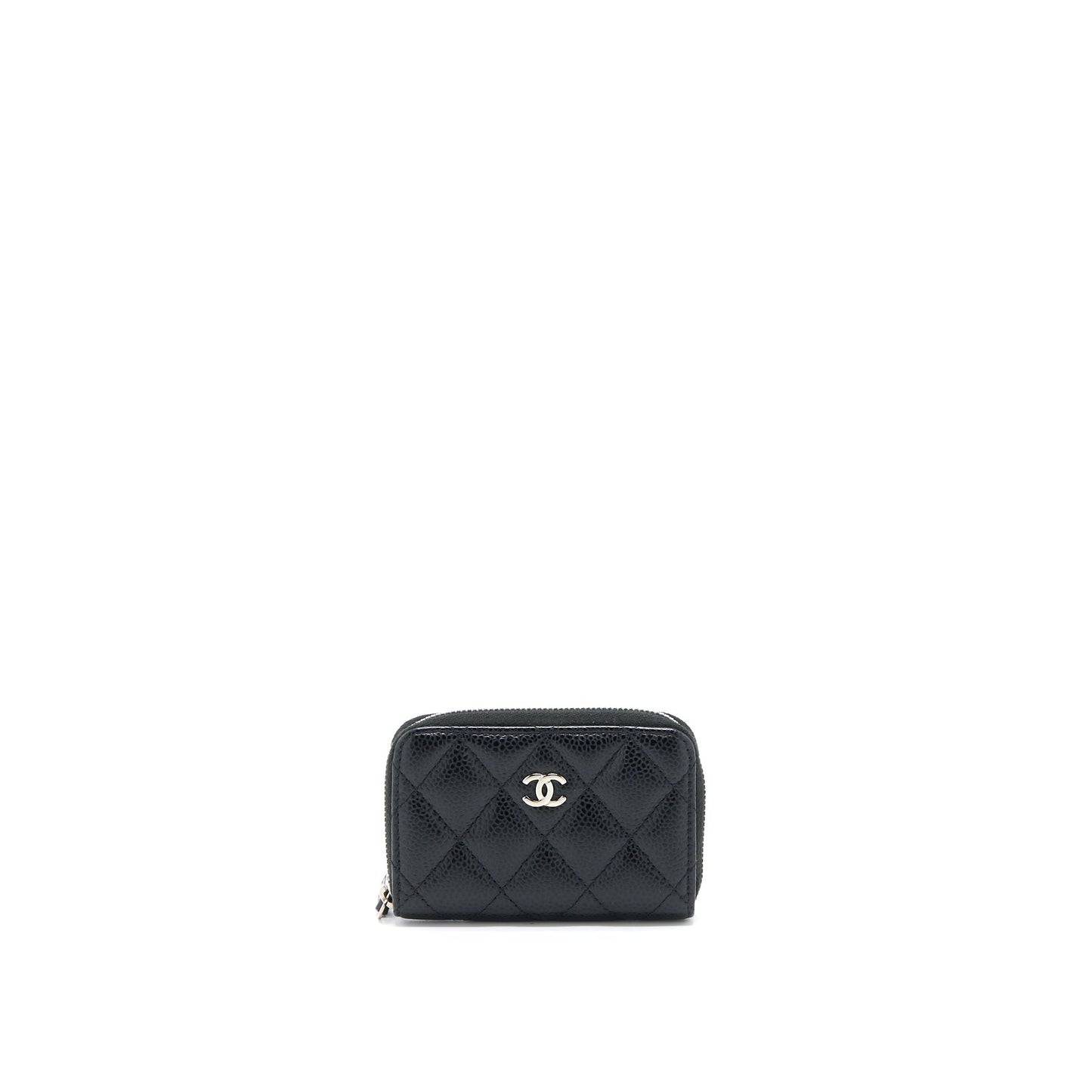 Chanel Zip Card Holder Caviar SHW Black Small Wallet Case