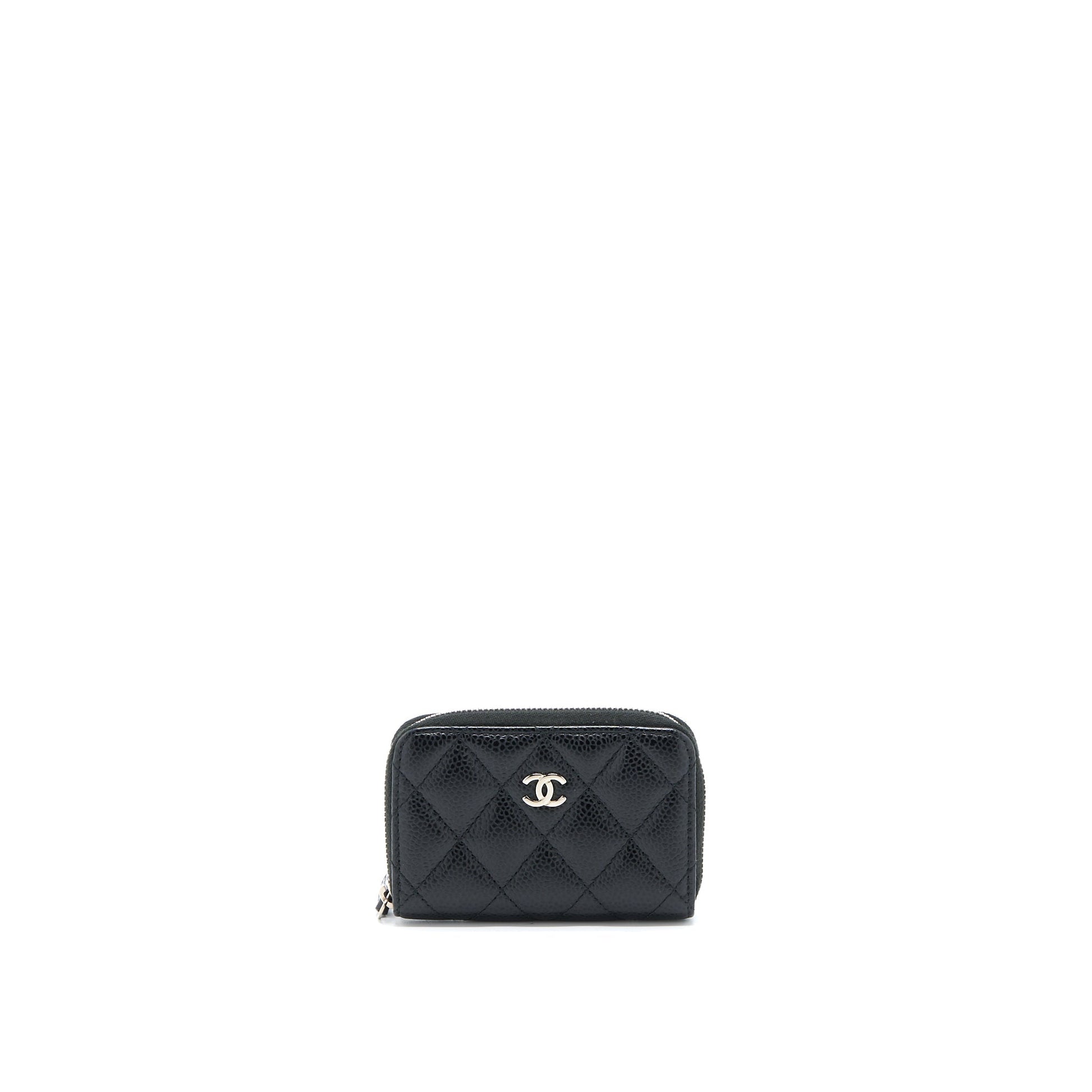 Chanel Zip Card Holder Caviar SHW Black Small Wallet Case