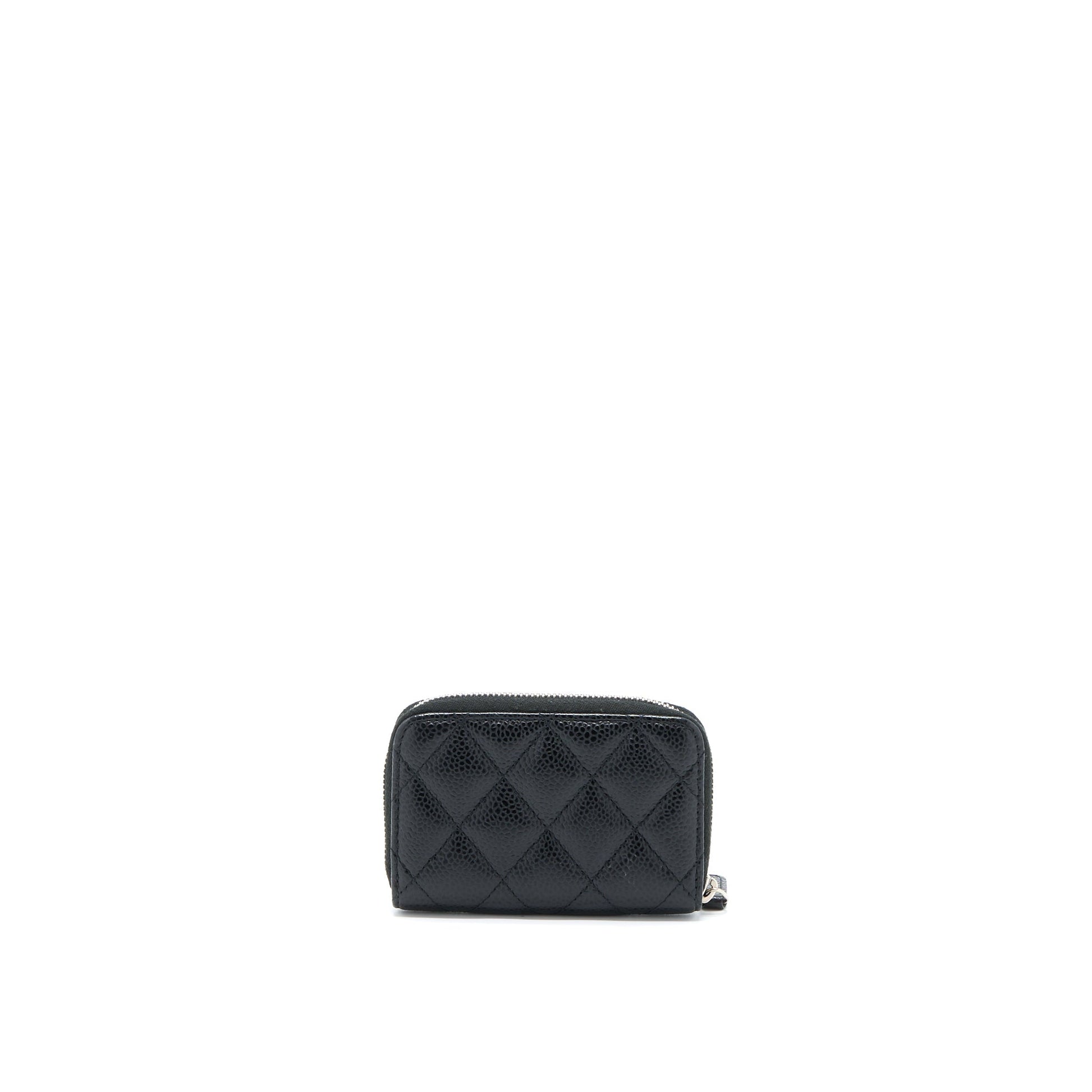 Chanel Zip Card Holder Caviar SHW Black Small Wallet Case