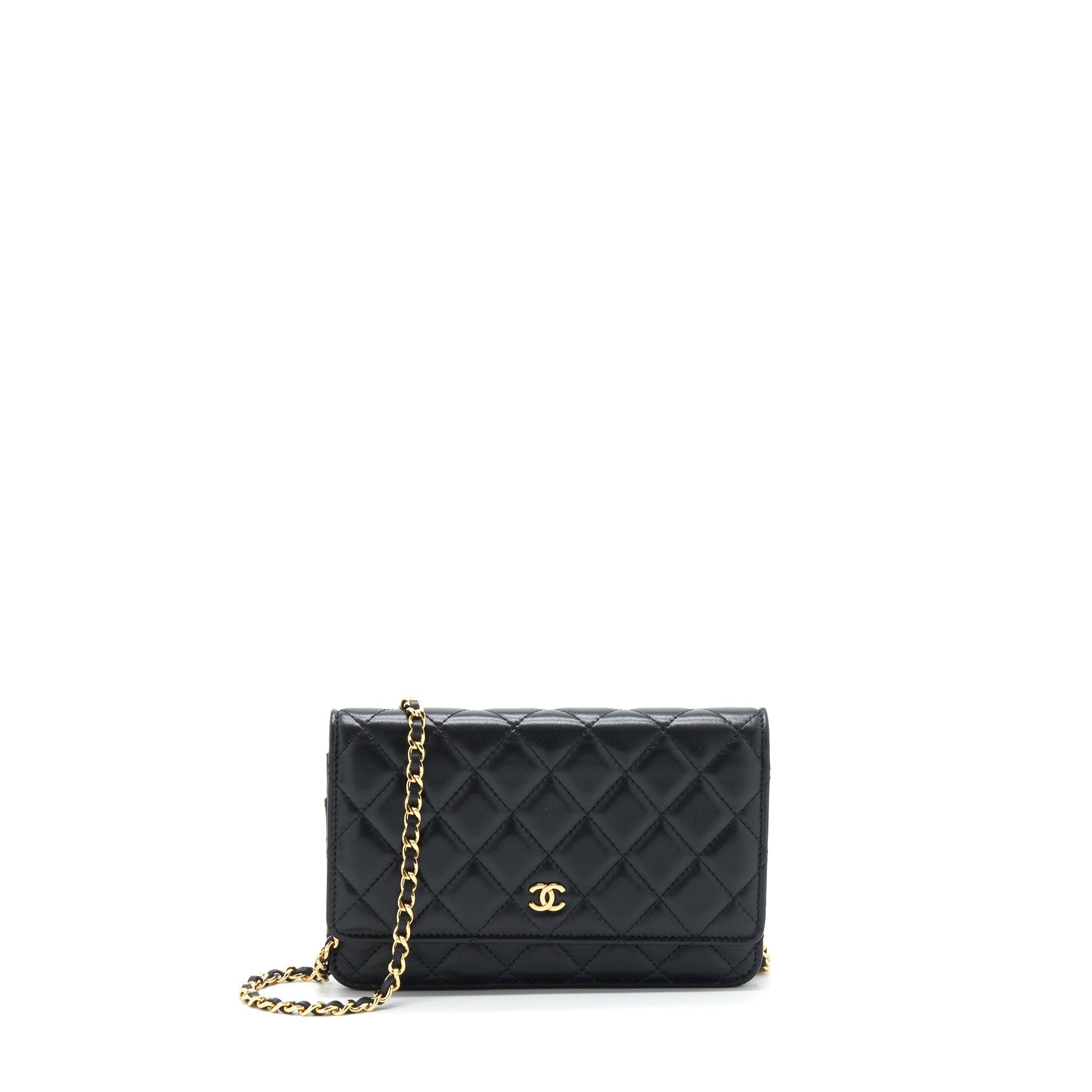 Chanel Classic On Chains Lambskin GHW Microchip Black Wallet Case