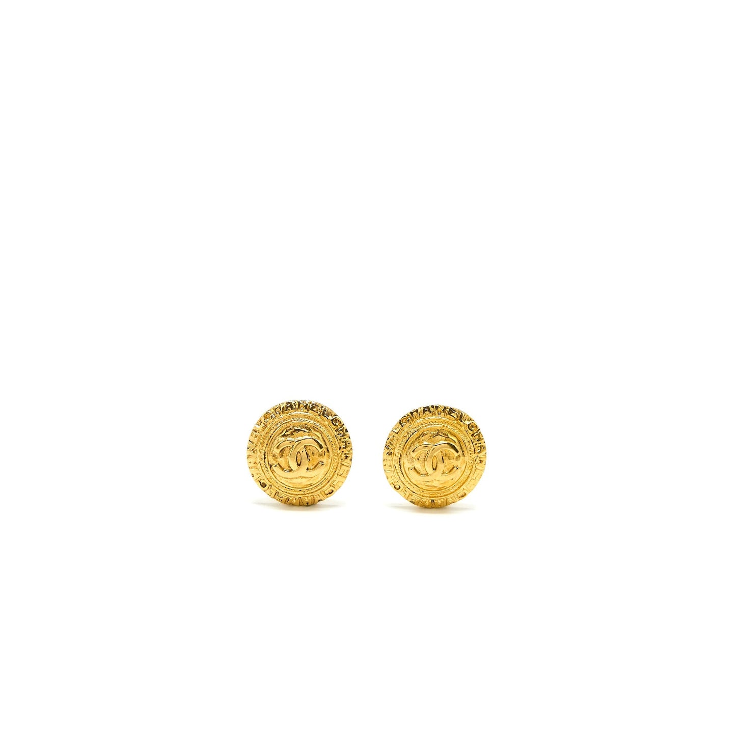 Chanel Round Ear Clips Tone Gold Handbag