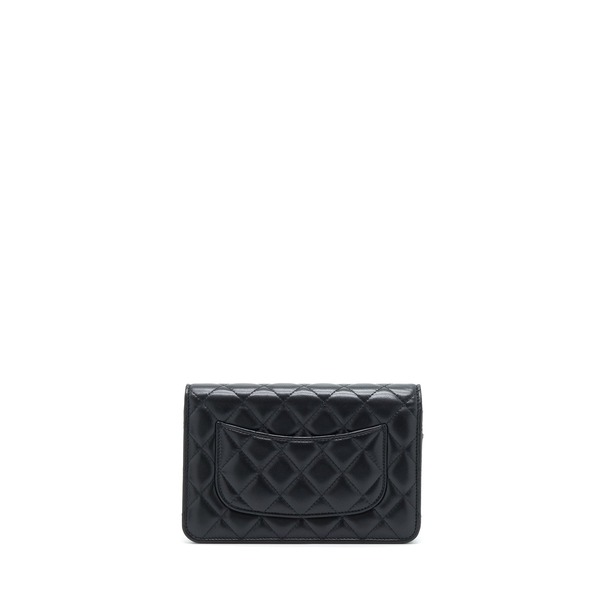 Chanel Classic On Chains Lambskin GHW Microchip Black Wallet Case