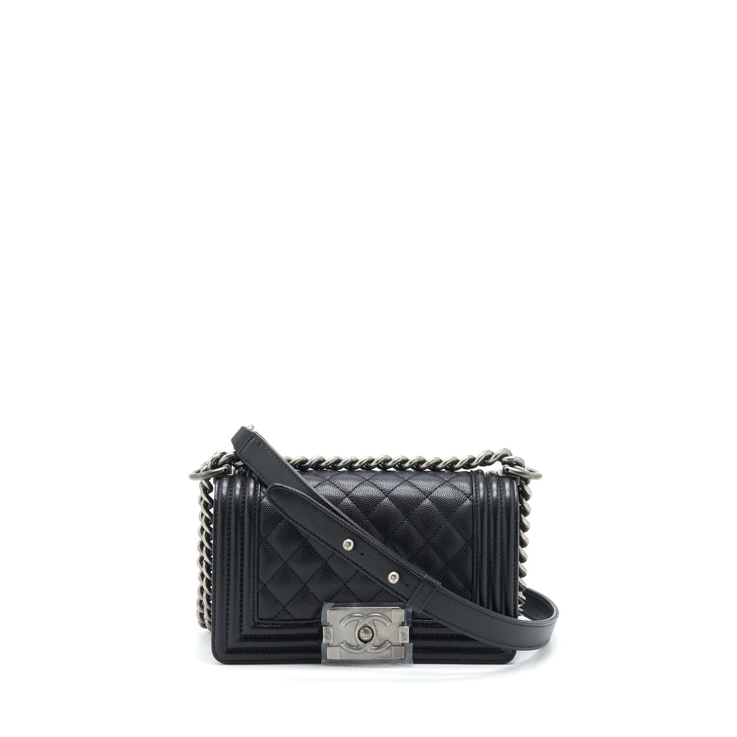 Chanel Boy Caviar Ruthenium Sliver Hardware Microchip Black Small Handbag