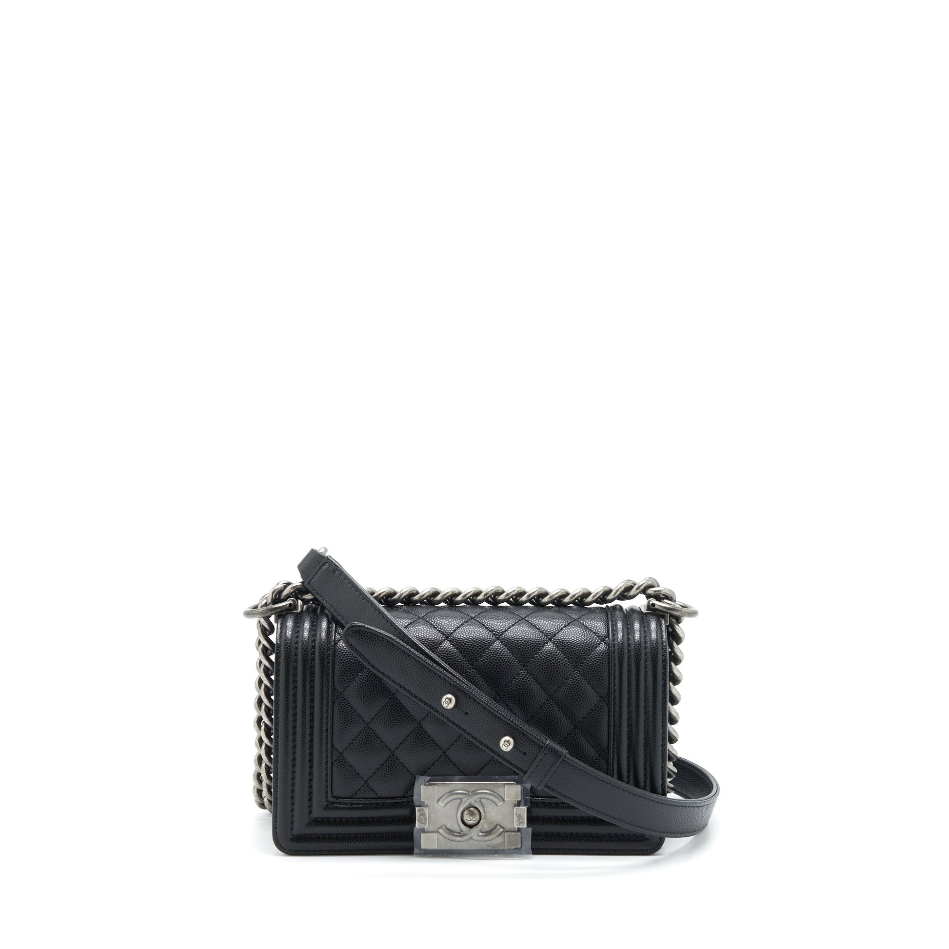 Chanel Boy Caviar Ruthenium Sliver Hardware Microchip Black Small Handbag