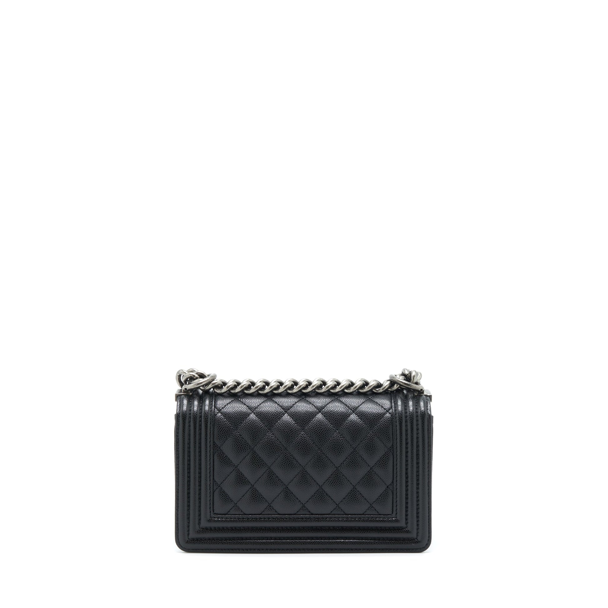 Chanel Boy Caviar Ruthenium Sliver Hardware Microchip Black Small Handbag