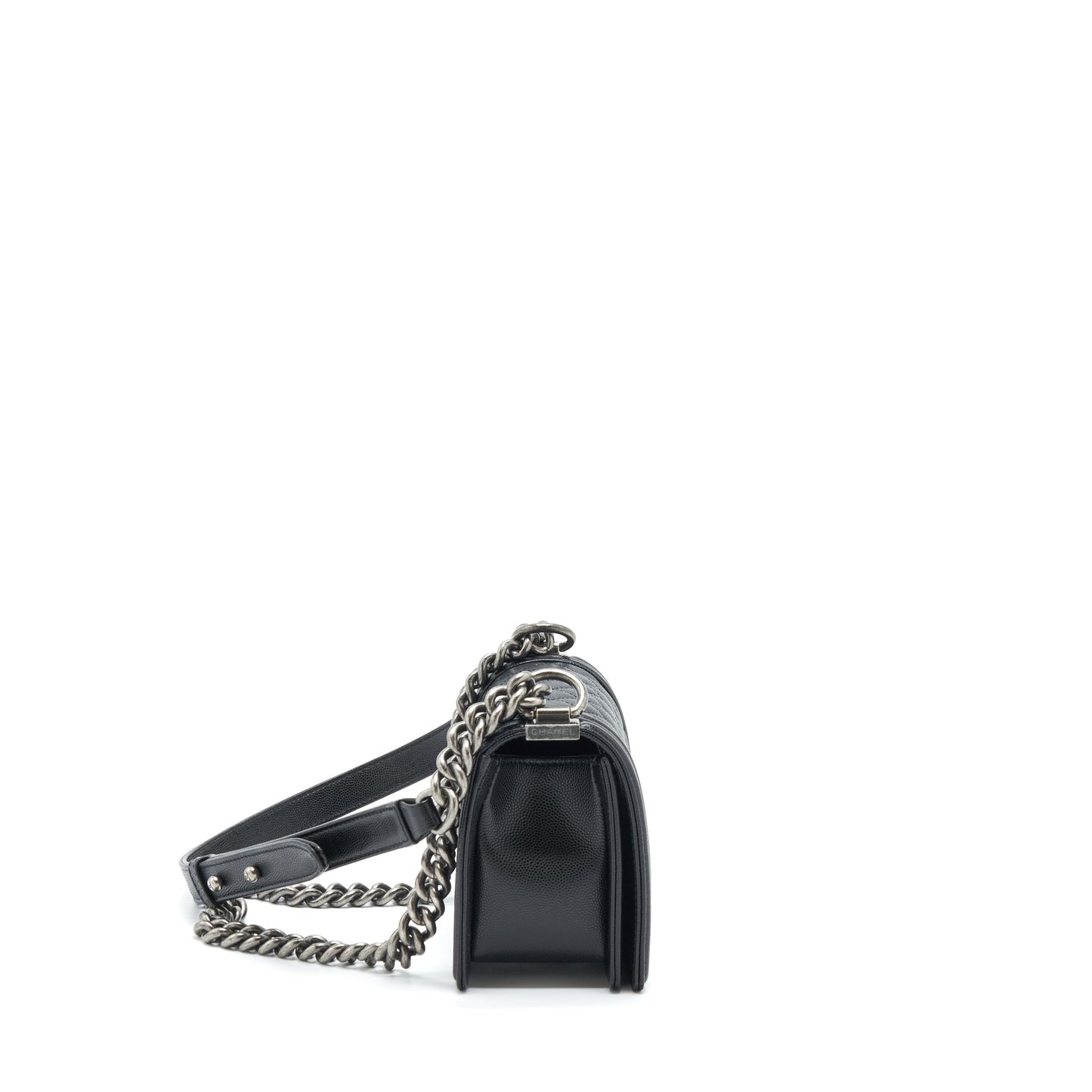 Chanel Boy Caviar Ruthenium Sliver Hardware Microchip Black Small Handbag