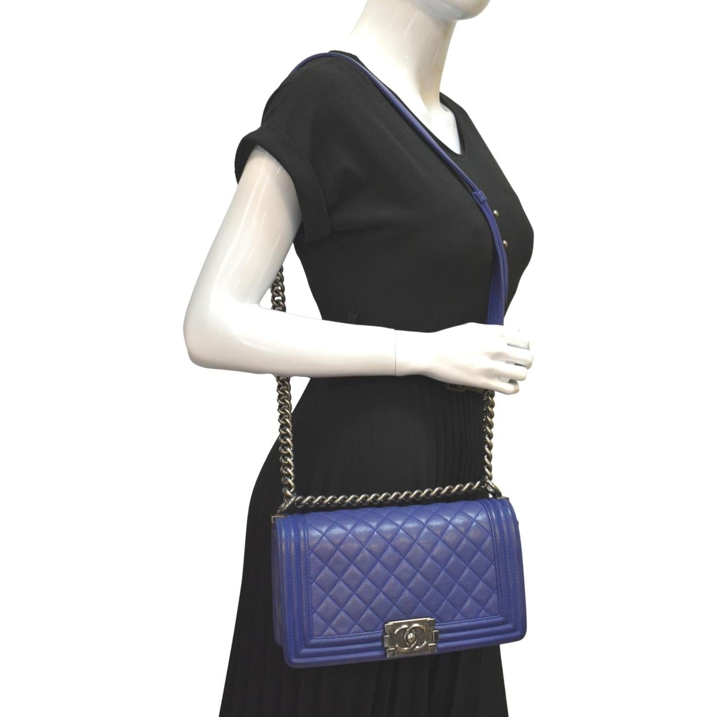 Chanel Boy Flap Leather Calf Blue Travel Bag Bag 1