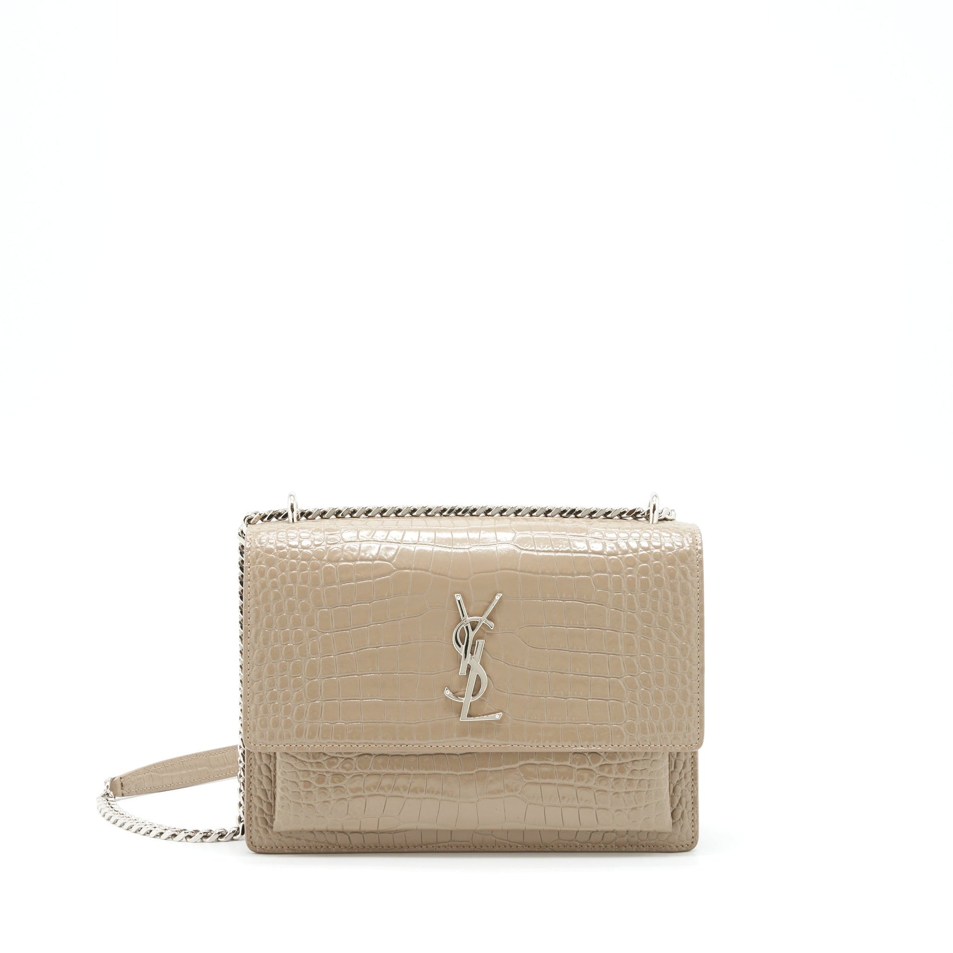 YSL Saint Laurent Sunset Crocodile Embossed Shiny Light Bronze Travel Medium Travel Bag