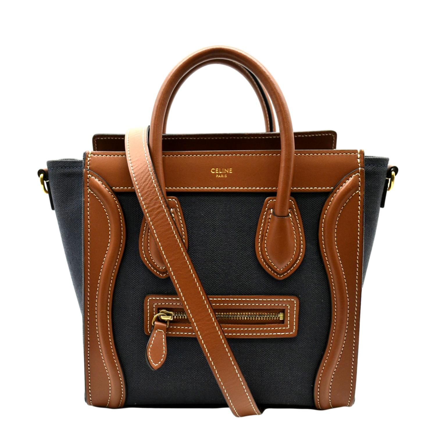 Luggage Tote Crossbody Bag Bicolor Leather Denim